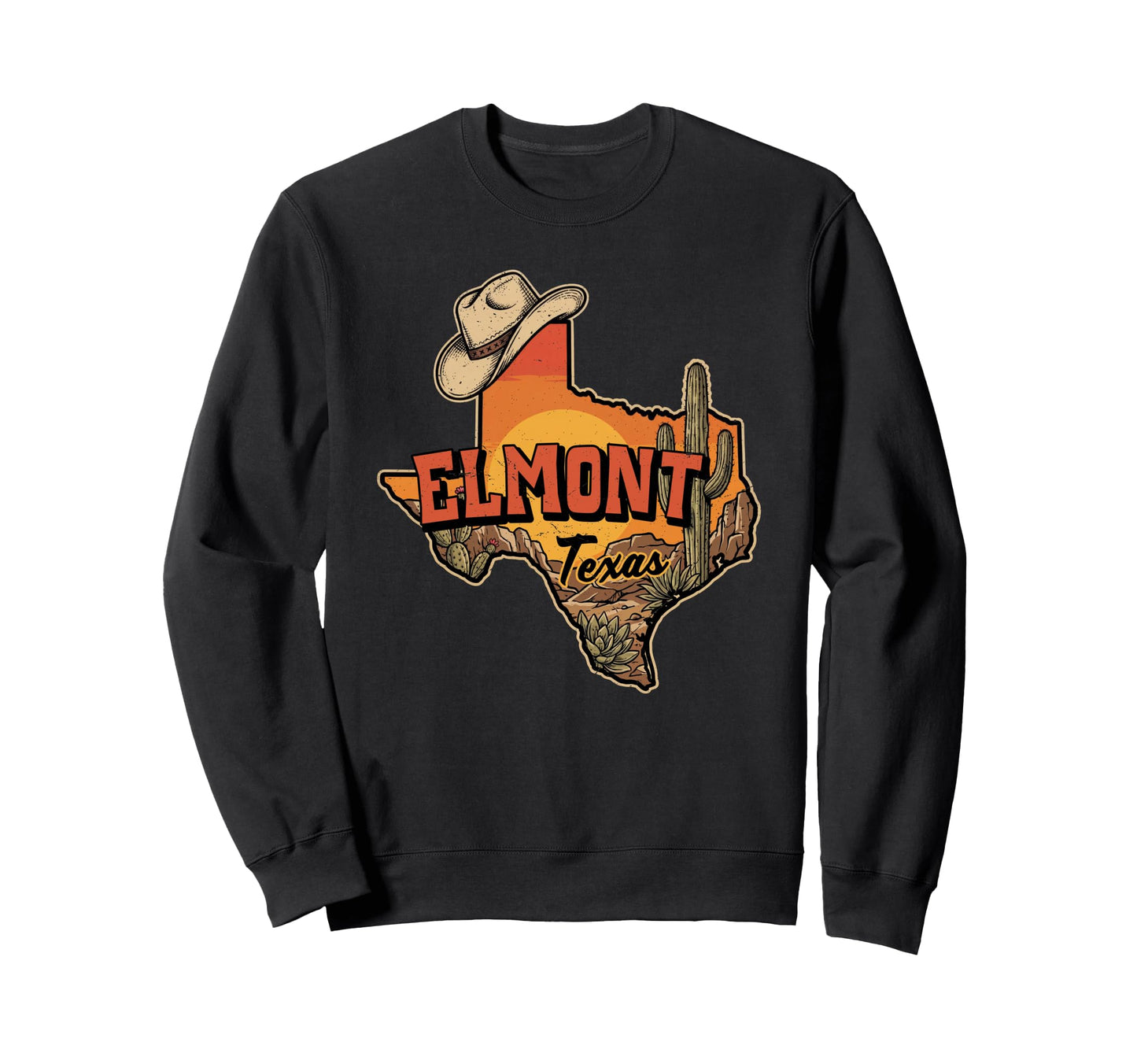 Elmont Texas Cowboy Hat Desert Cactus Sweatshirt - Minimalist Print Unisex - T-Shirt, Sweatshirt, Hoodie
