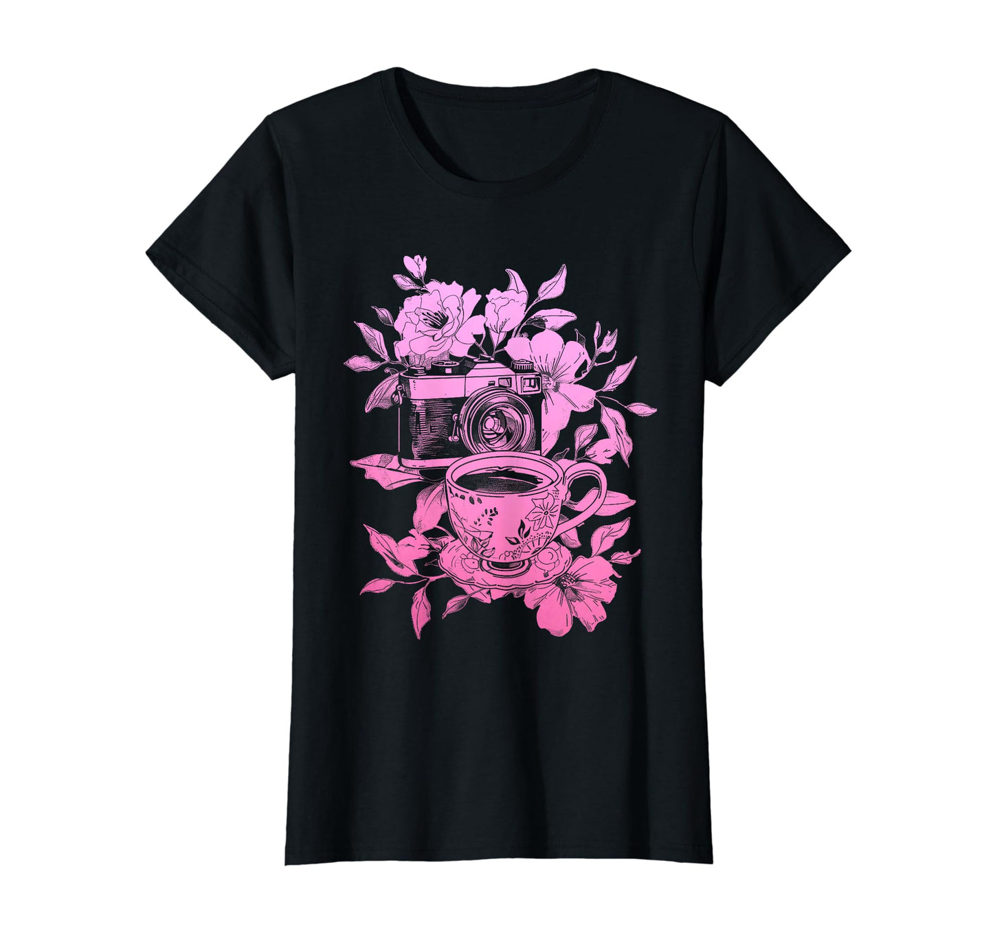 Photographer Coffee Camera Flowers T-Shirt - Novelty Apparel Men Women - T-Shirt, Sweatshirt, Hoodie