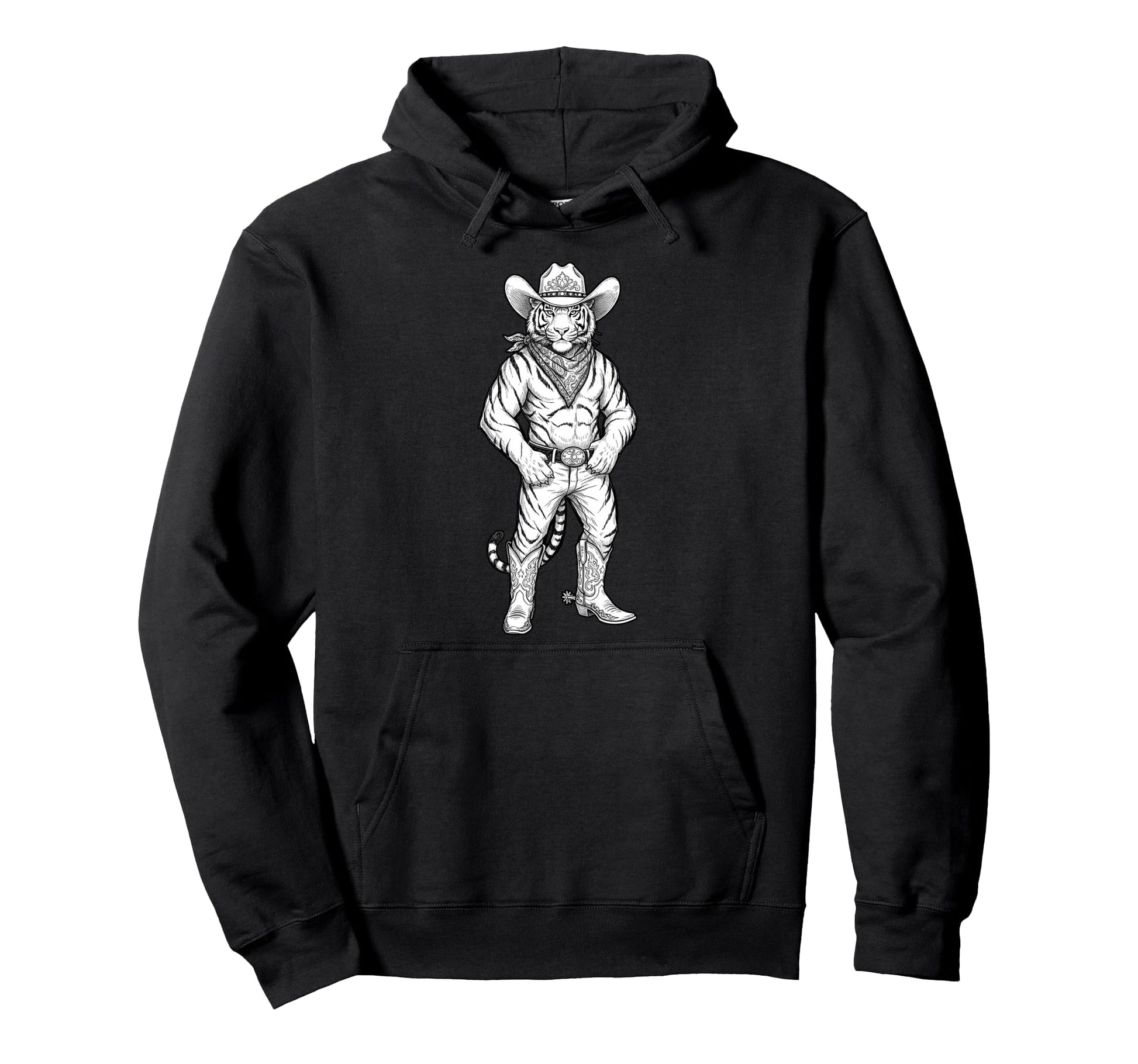 Howdy Tiger Cowboy Western Country Sketch Hoodie - Unique Graphic Unisex - T-Shirt, Sweatshirt, Hoodie