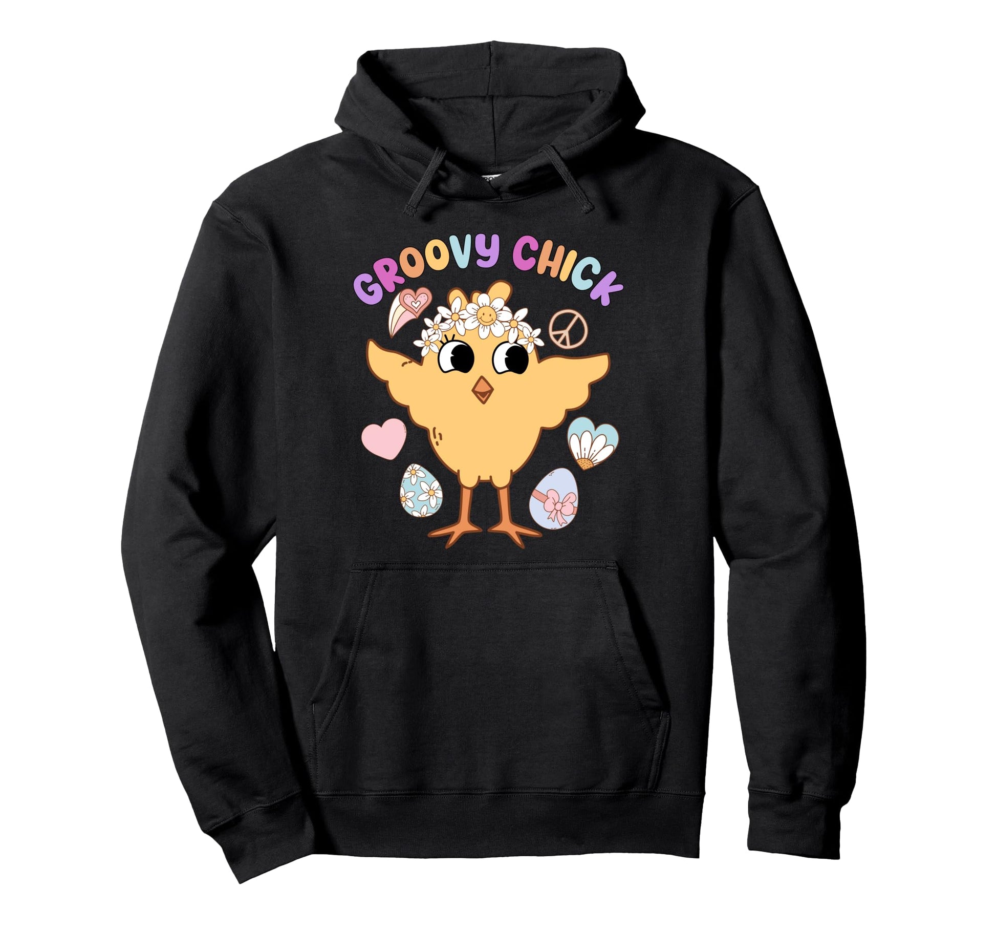 Groovy Chick Chicken Peace Sign Hoodie - Minimalist Print for Adults - T-Shirt, Sweatshirt, Hoodie