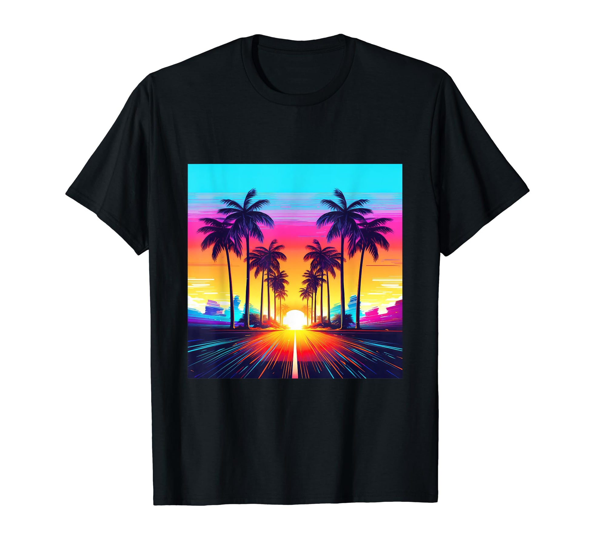 Synthwave 80S 90S Futuristic Art Palm T-Shirt - Graphic Print for Adults - T-Shirt, Sweatshirt, Hoodie