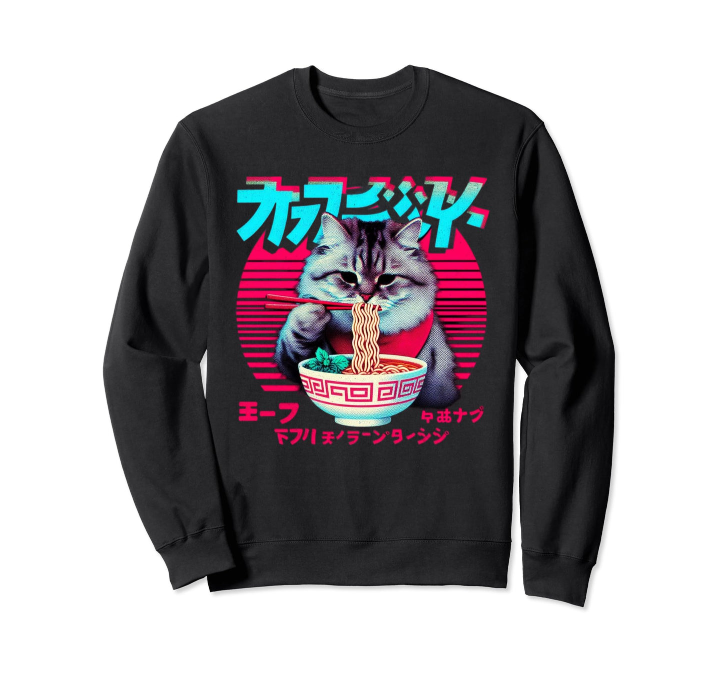 Ramen Cat Vaporwave Japanese Sweatshirt - Aesthetic Graphic Men Women - T-Shirt, Sweatshirt, Hoodie