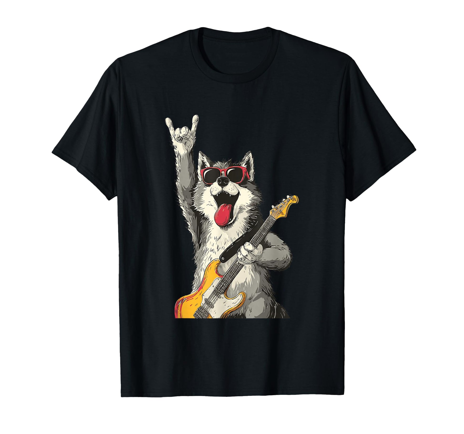 Wolf Rocker Funny Dog Music Lover Playful T-Shirt - Novelty Apparel Unisex - T-Shirt, Sweatshirt, Hoodie