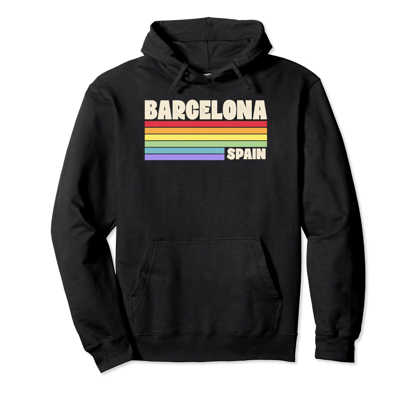 Barcelona Spain Rainbow Gay Pride 70S 80S Hoodie - Trendy Graphic Unisex - T-Shirt, Sweatshirt, Hoodie