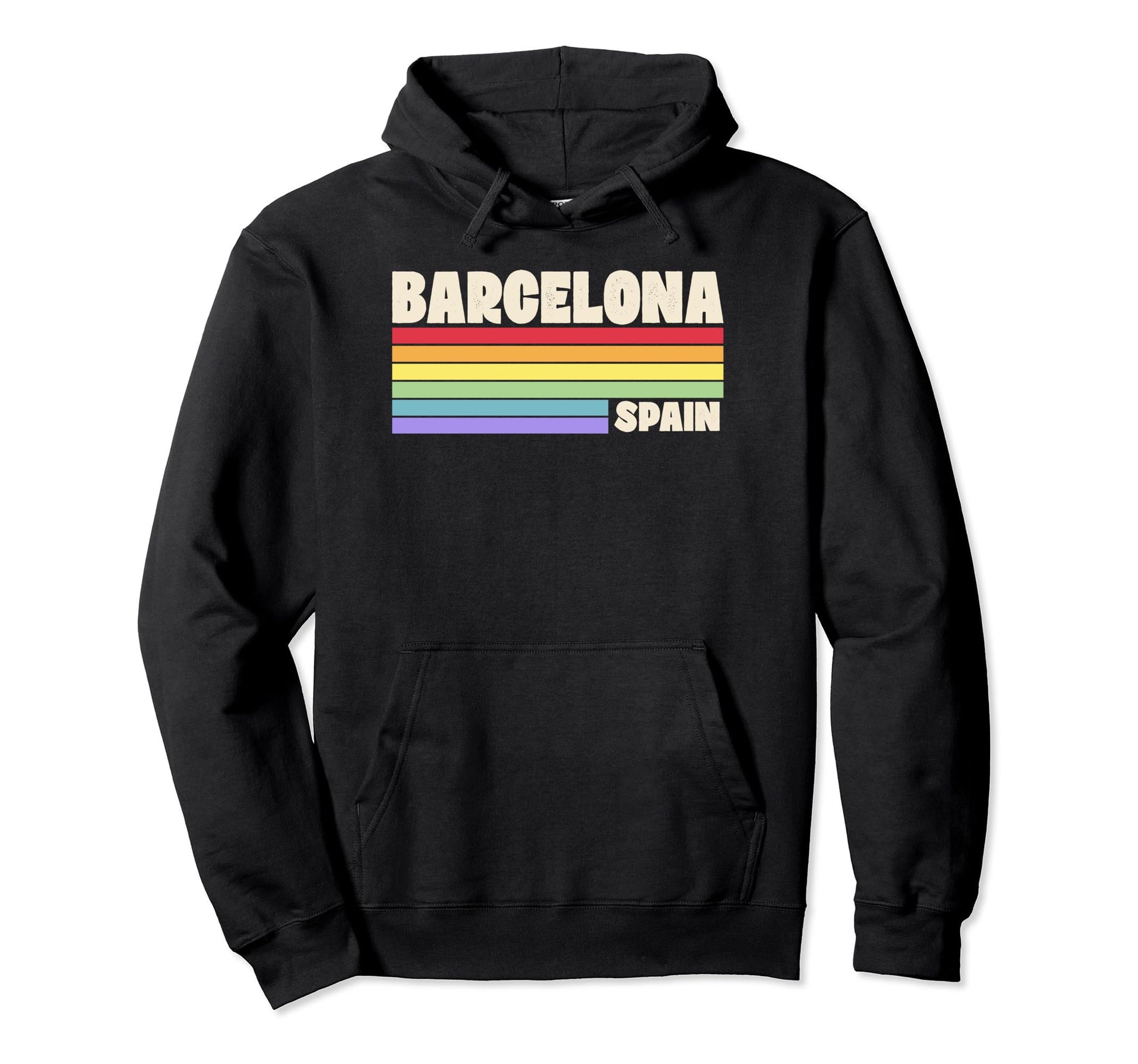 Barcelona Spain Rainbow Gay Pride 70S 80S Hoodie - Trendy Graphic Unisex - T-Shirt, Sweatshirt, Hoodie