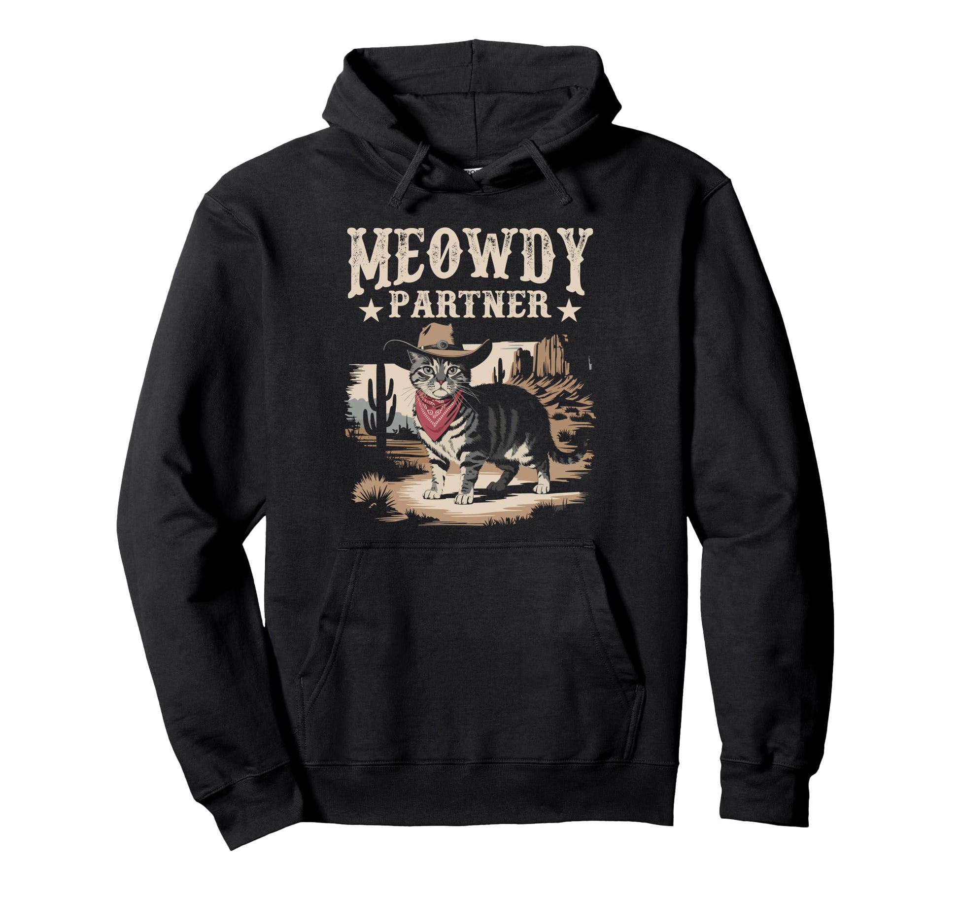 Meowdy Partner Funny Country Cat Hoodie - Streetwear Style for Adults - T-Shirt, Sweatshirt, Hoodie