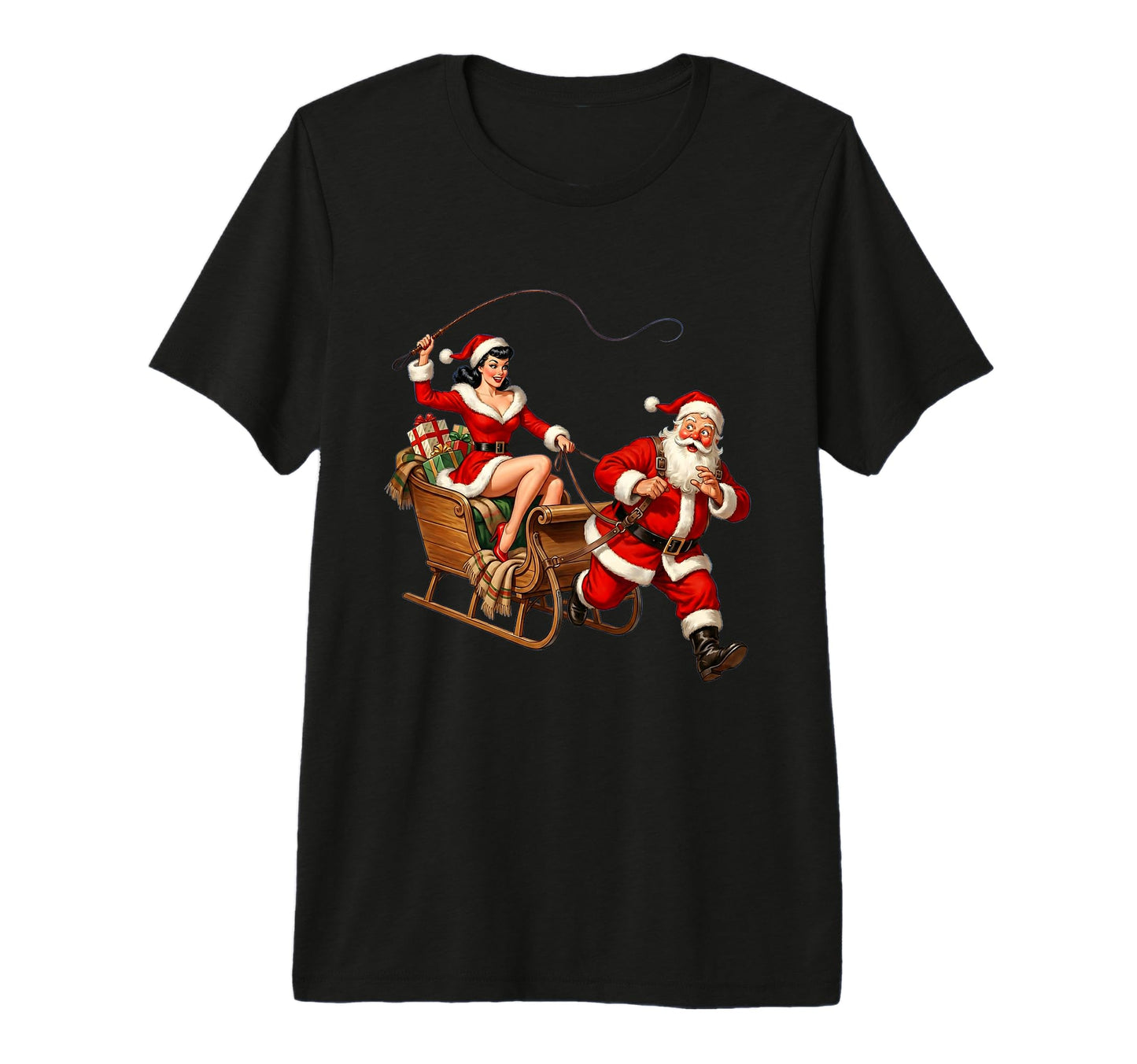 Pinup Santa Sleigh Funny Couples Whip T-Shirt - Streetwear Style Unisex - T-Shirt, Sweatshirt, Hoodie