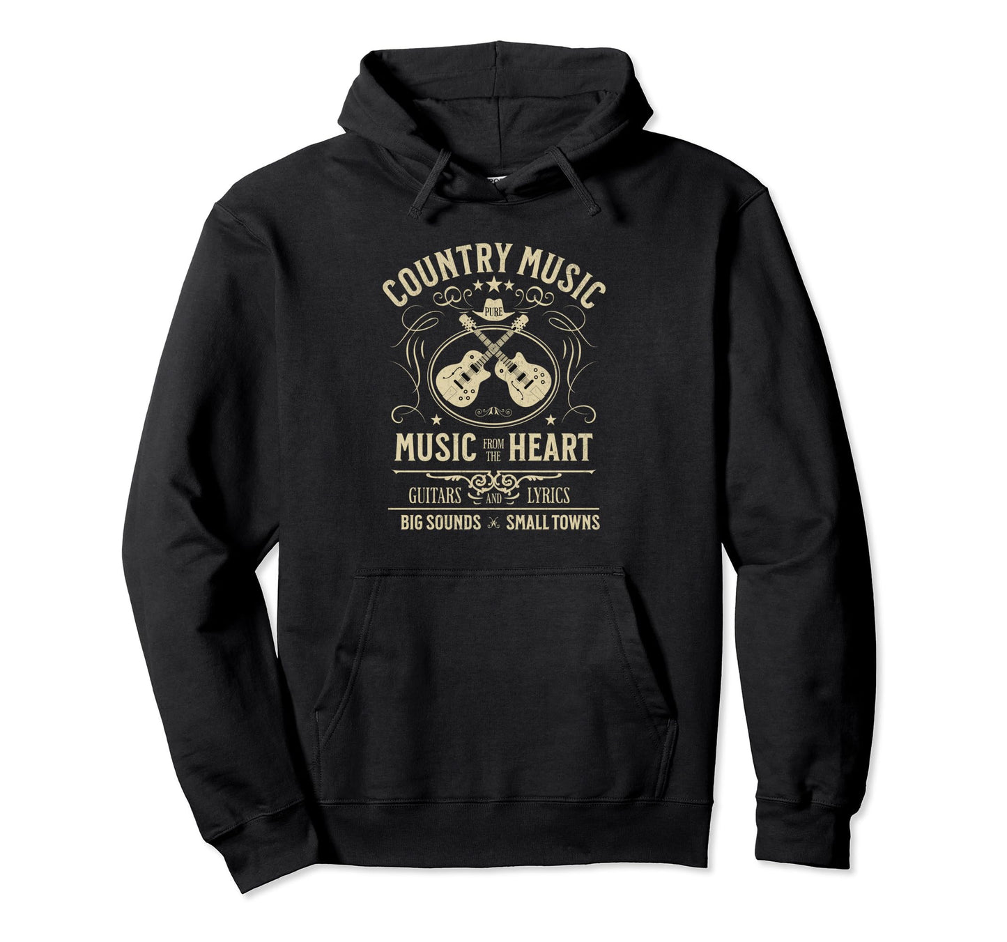 Country Music From Heart Guitar Western Hoodie - Trendy Graphic Unisex - T-Shirt, Sweatshirt, Hoodie