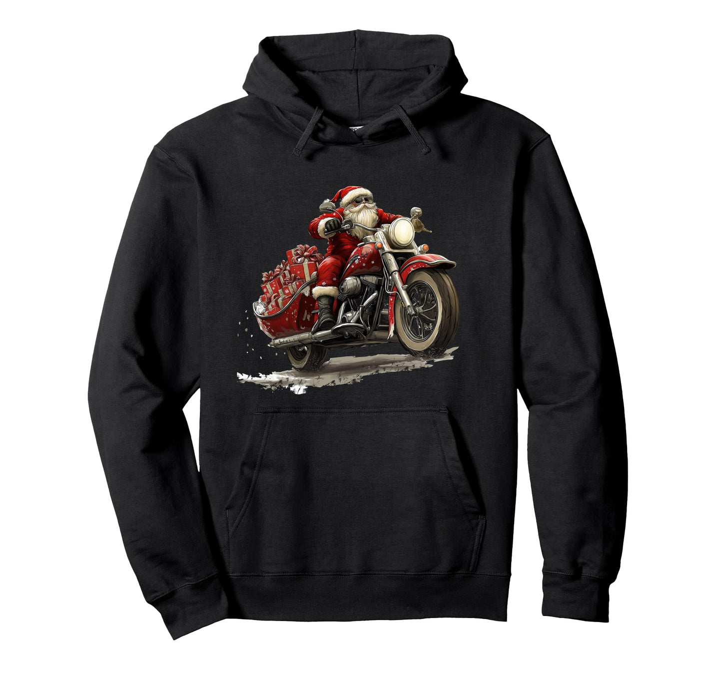 Funny Santa Riding Motorcycle Bike Hoodie - Custom Art Print Unisex - T-Shirt, Sweatshirt, Hoodie