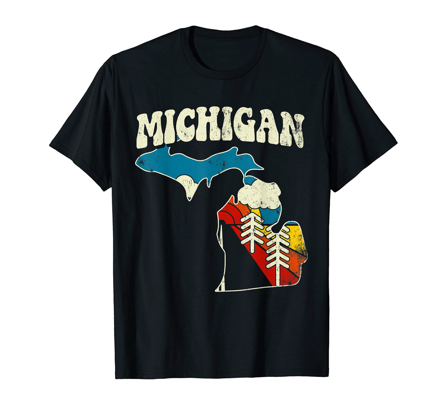 Michigan State Rainbow Hippie 70S Map T-Shirt - Minimalist Print Men Women - T-Shirt, Sweatshirt, Hoodie