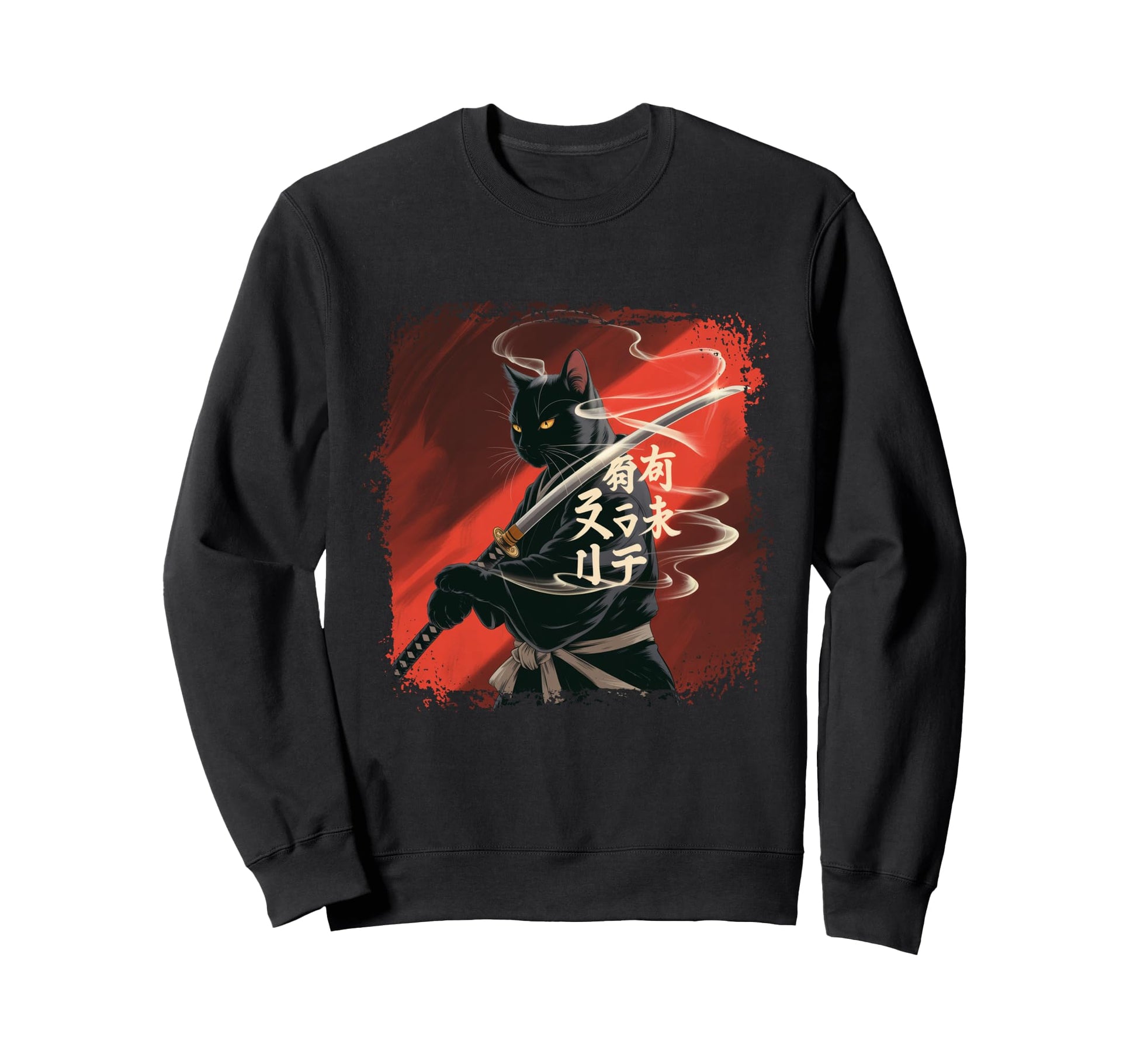 Bleached Japanese Art Samurai Cat Sweatshirt - Streetwear Style Men Women - T-Shirt, Sweatshirt, Hoodie