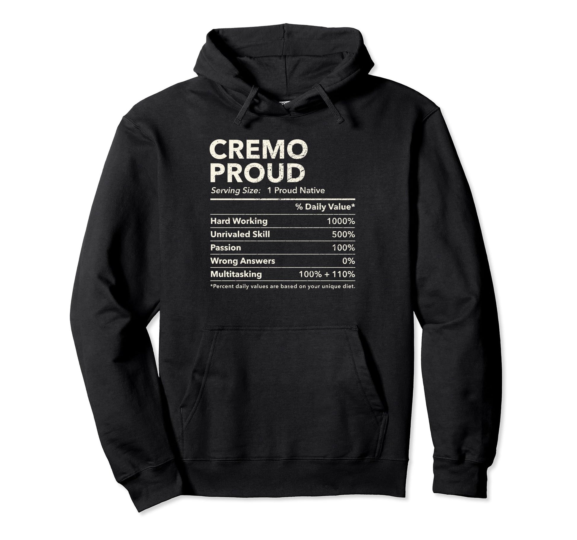Cremo West Virginia Proud Nutrition Facts Hoodie - Unique Graphic Unisex - T-Shirt, Sweatshirt, Hoodie