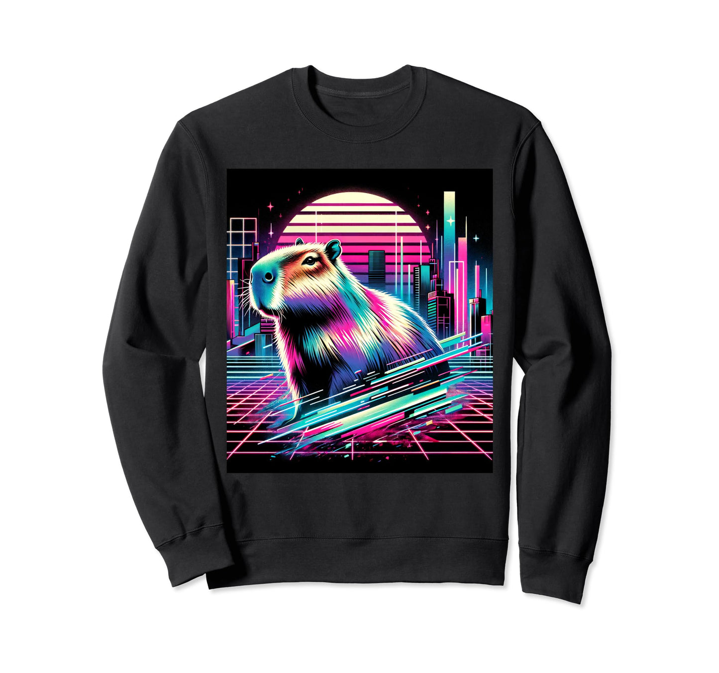 Vaporwave Capybara 80S 90S Glitch Sweatshirt - Fun Novelty Design Unisex - T-Shirt, Sweatshirt, Hoodie