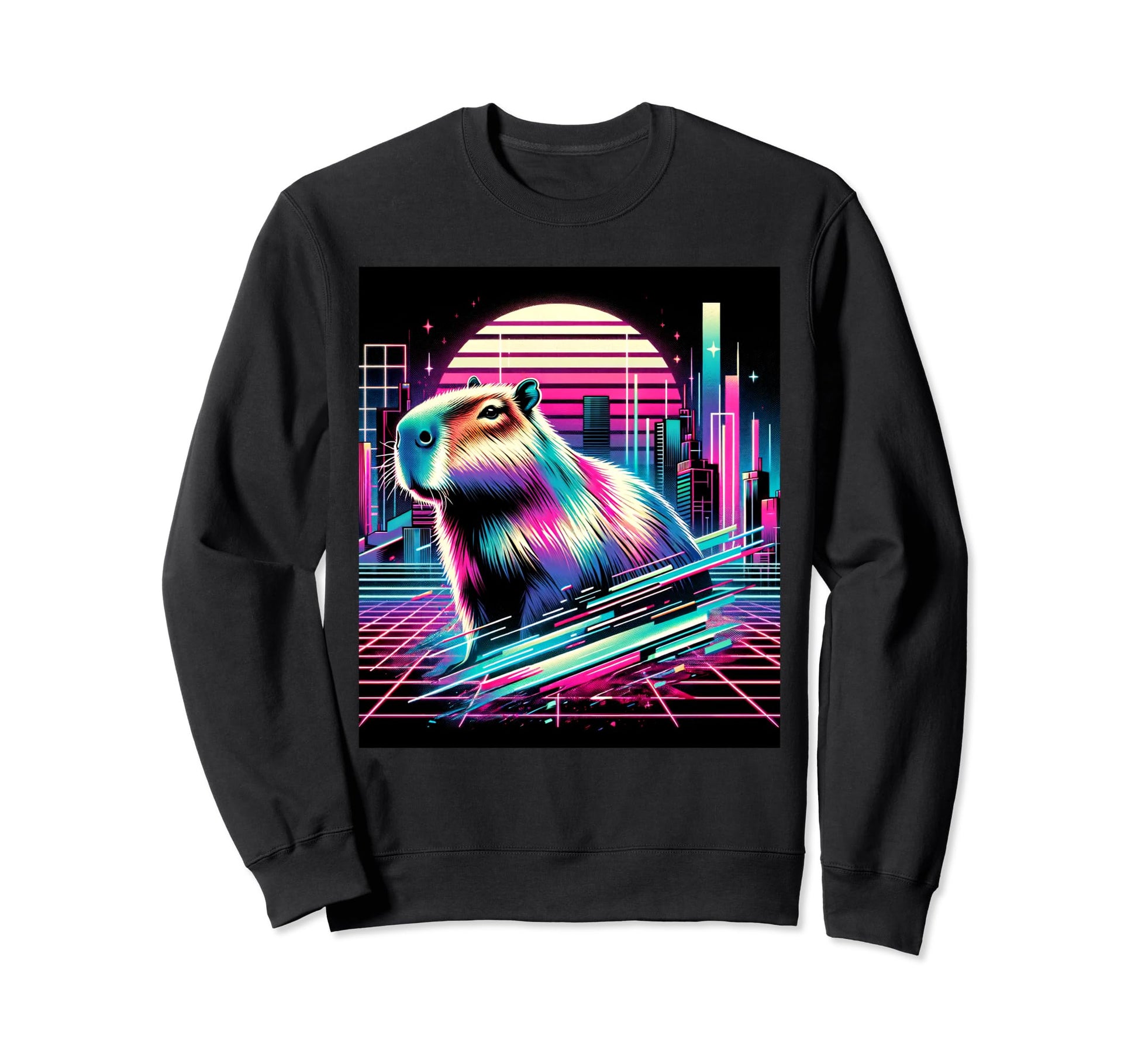 Vaporwave Capybara 80S 90S Glitch Sweatshirt - Fun Novelty Design Unisex - T-Shirt, Sweatshirt, Hoodie