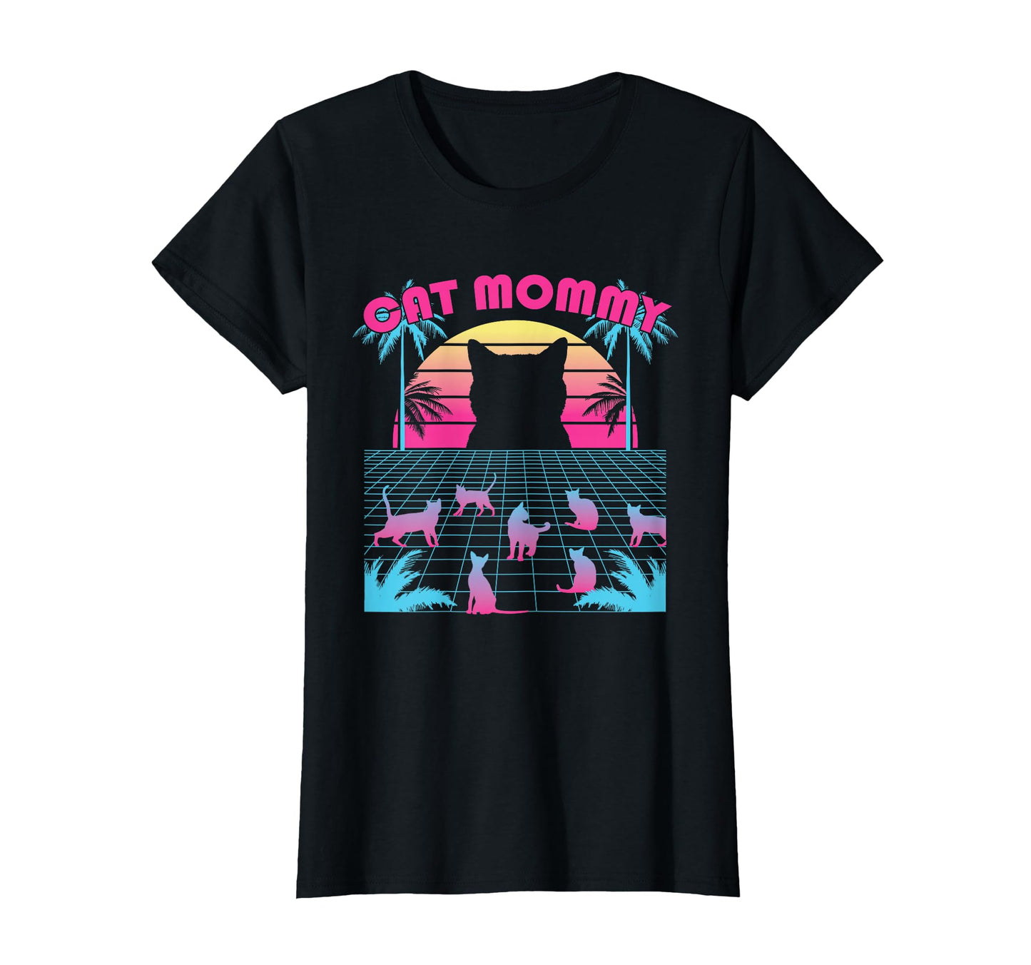 Vaporwave Sunset Palms Aesthetic Cat T-Shirt - Streetwear Style Men Women - T-Shirt, Sweatshirt, Hoodie