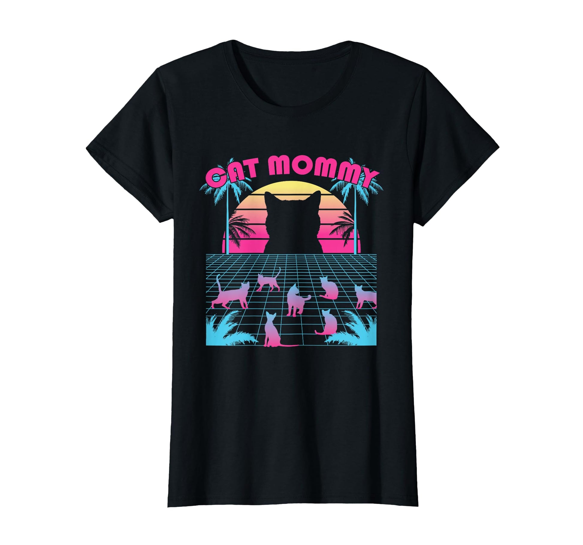 Vaporwave Sunset Palms Aesthetic Cat T-Shirt - Streetwear Style Men Women - T-Shirt, Sweatshirt, Hoodie