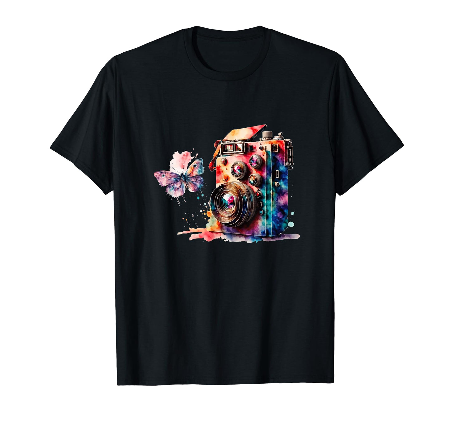 Color Splash Camera Butterfly T-Shirt - Trendy Graphic Unisex - T-Shirt, Sweatshirt, Hoodie