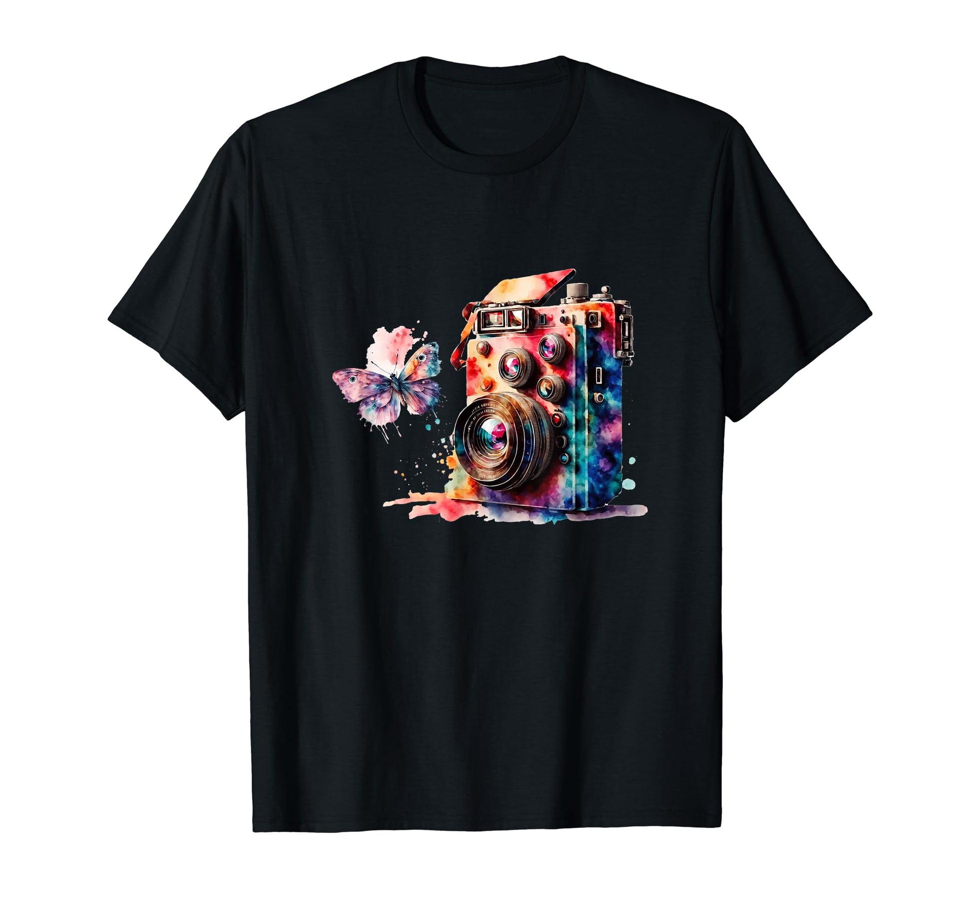 Color Splash Camera Butterfly T-Shirt - Trendy Graphic Unisex - T-Shirt, Sweatshirt, Hoodie