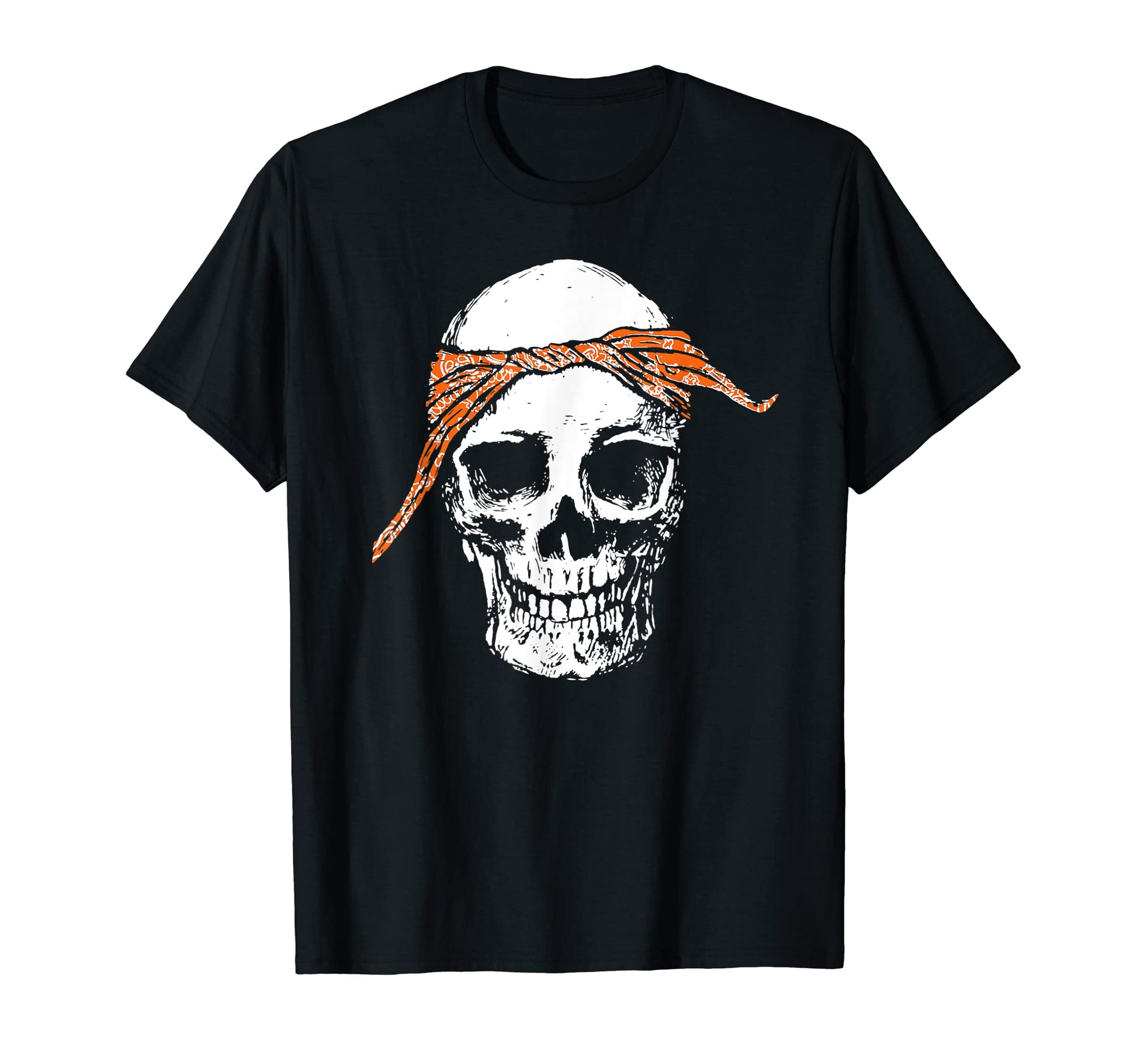Hiphop Skull Orange Do Rag Bandana Old T-Shirt - Graphic Print Men Women - T-Shirt, Sweatshirt, Hoodie