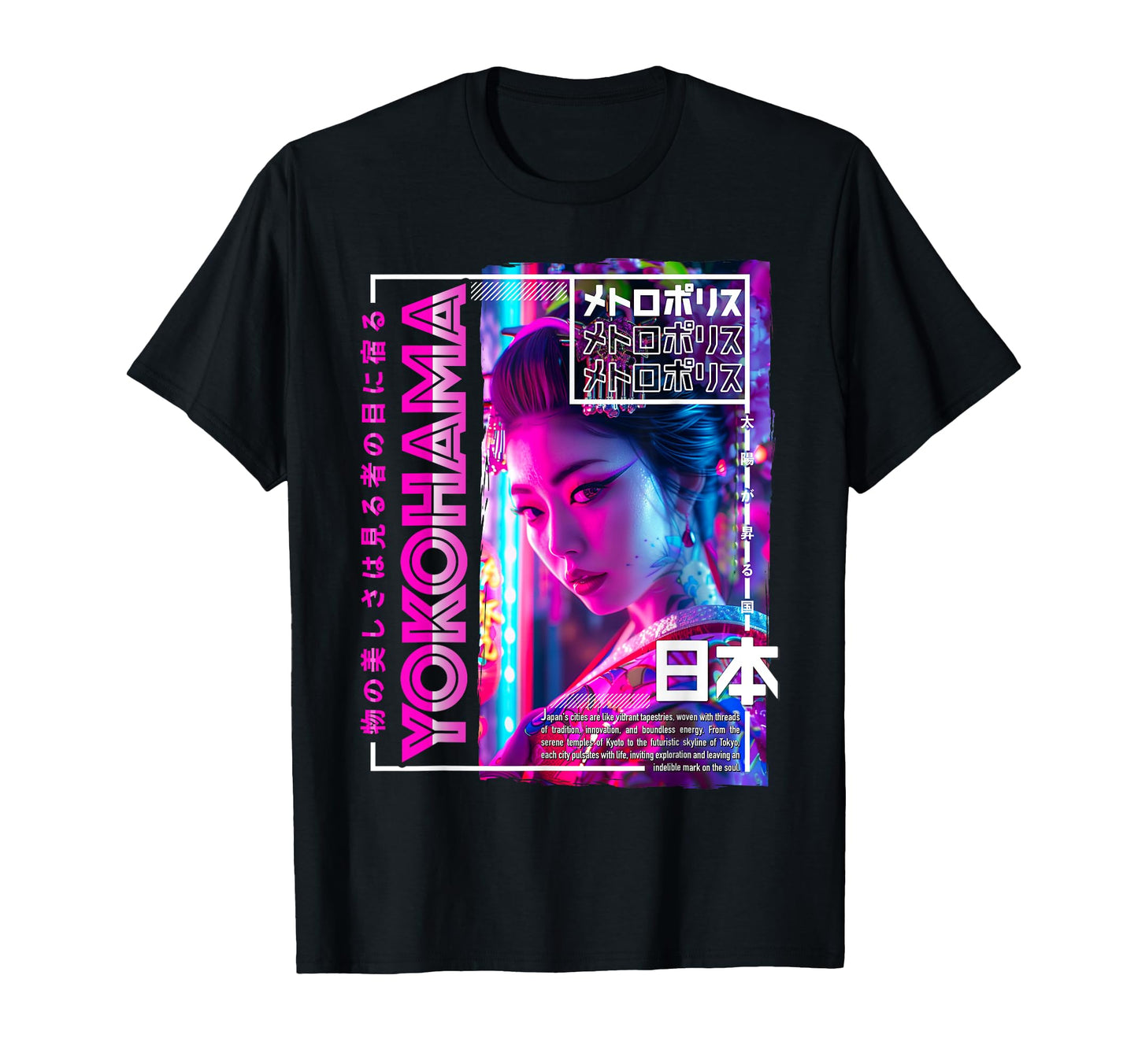 Yokohama City 80S Synthwave Geisha Japan T-Shirt - Streetwear Style Unisex - T-Shirt, Sweatshirt, Hoodie