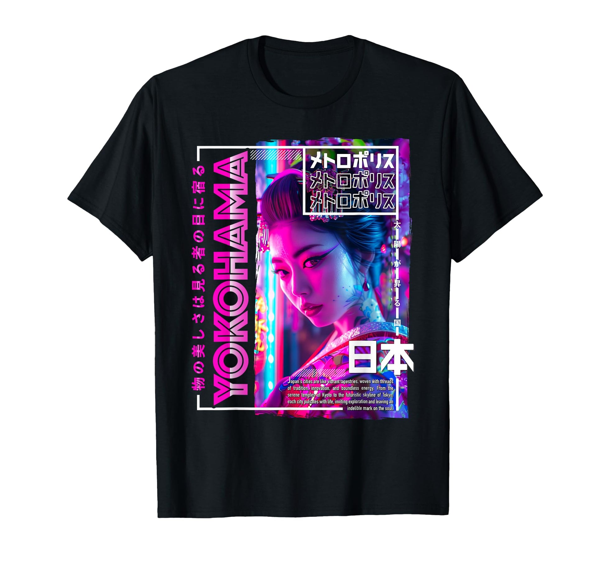 Yokohama City 80S Synthwave Geisha Japan T-Shirt - Streetwear Style Unisex - T-Shirt, Sweatshirt, Hoodie