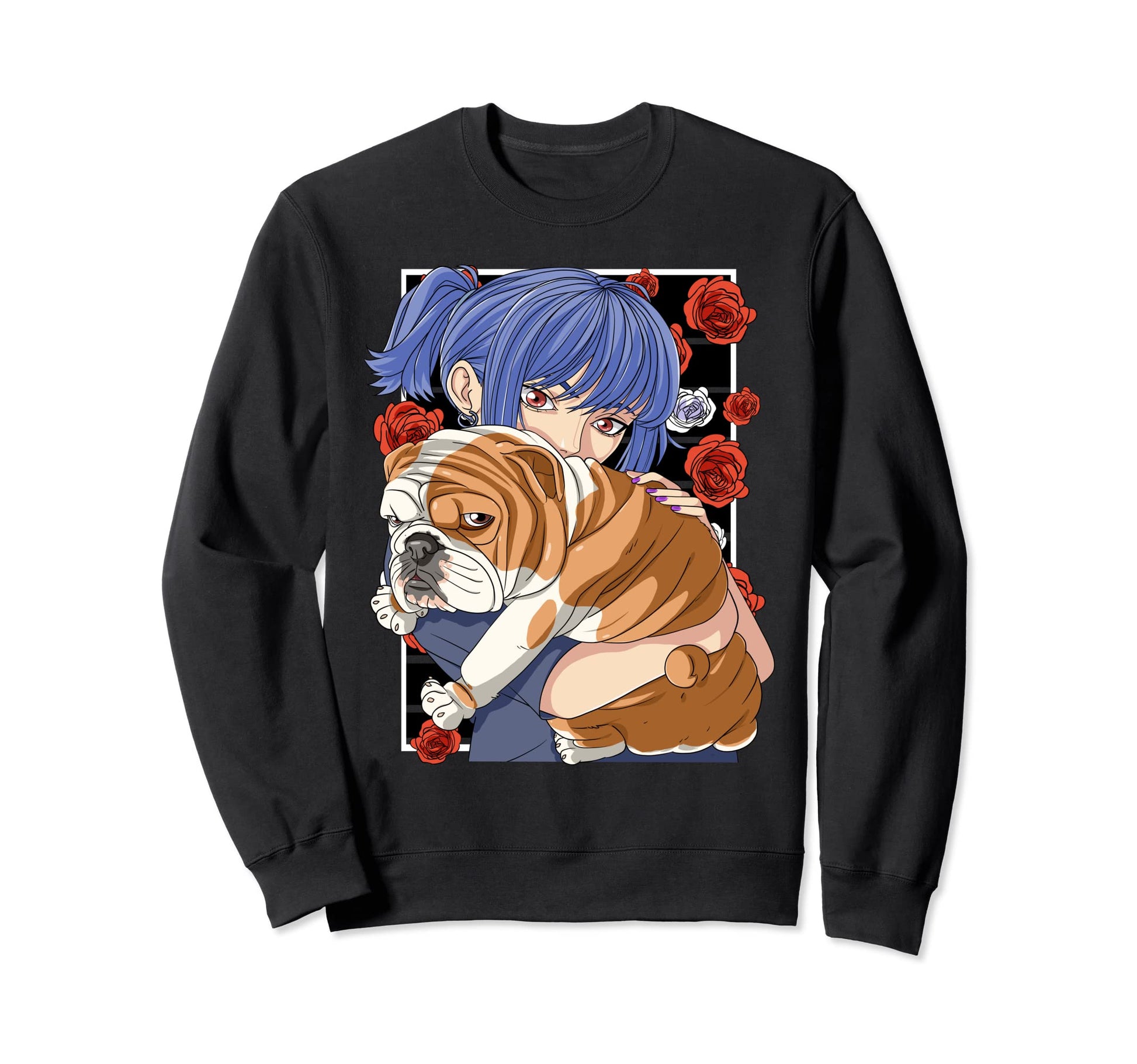 Funny English Bulldog Anime Sweatshirt - Casual Everyday Wear Men Women - T-Shirt, Sweatshirt, Hoodie