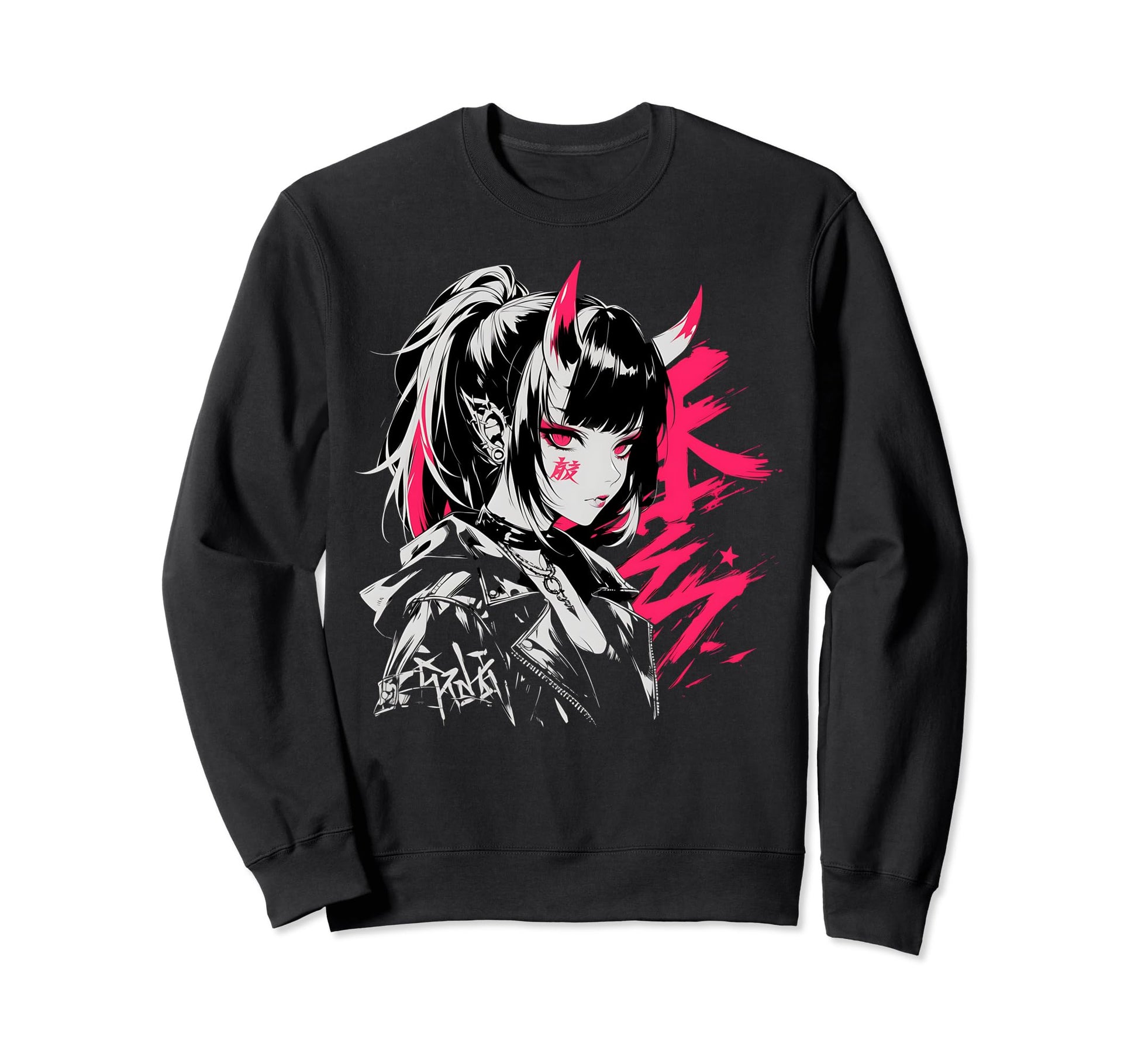 Goth Grunge Demon Anime Waifu Sweatshirt - Casual Everyday Wear Men Women - T-Shirt, Sweatshirt, Hoodie