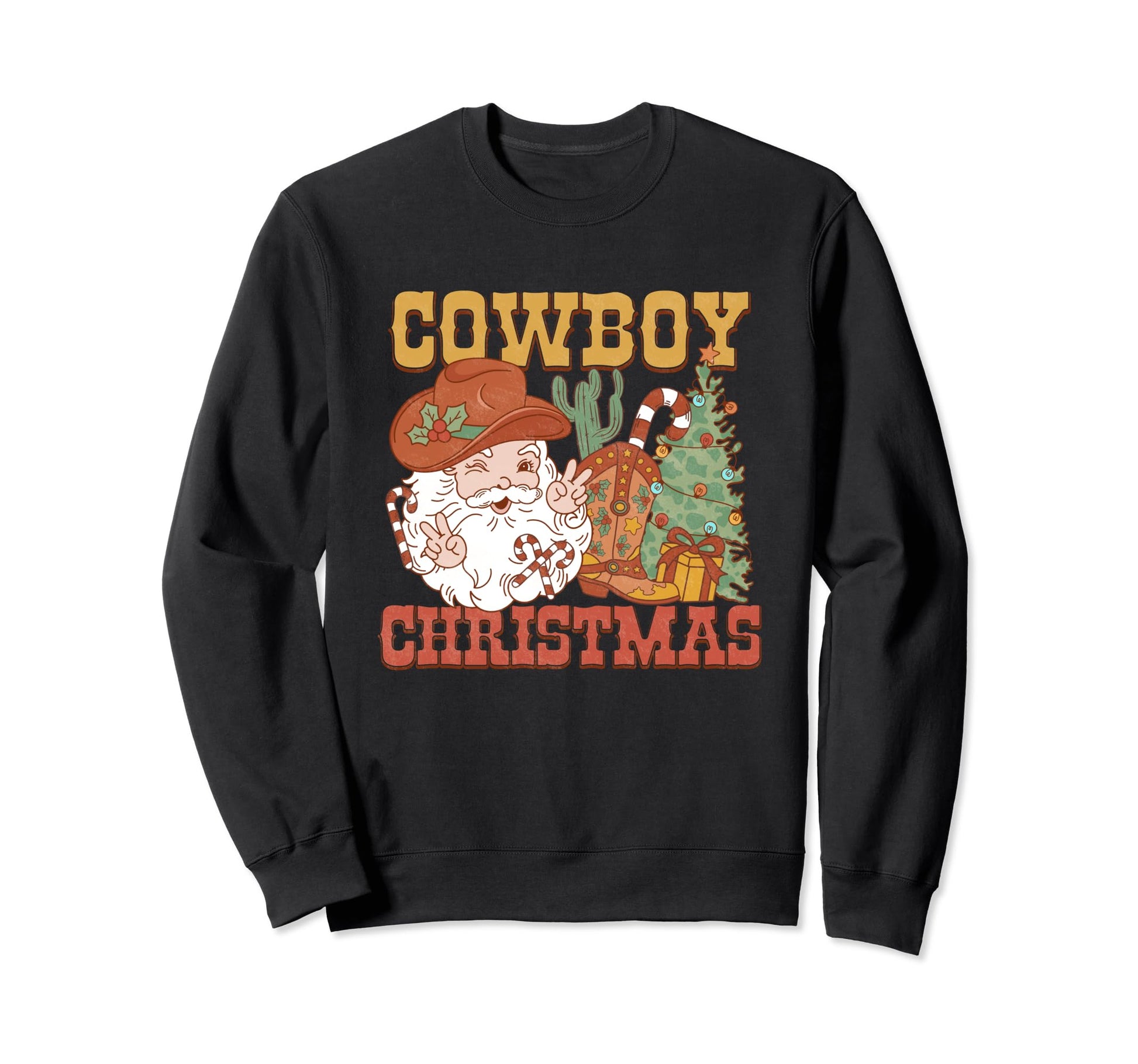 Cowboy Santa Western Tree Boots Hat Sweatshirt - Trendy Graphic Unisex - T-Shirt, Sweatshirt, Hoodie