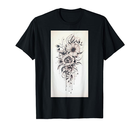 Boho Flowers Black And White T-Shirt - Casual Everyday Wear for Adults - T-Shirt, Sweatshirt, Hoodie