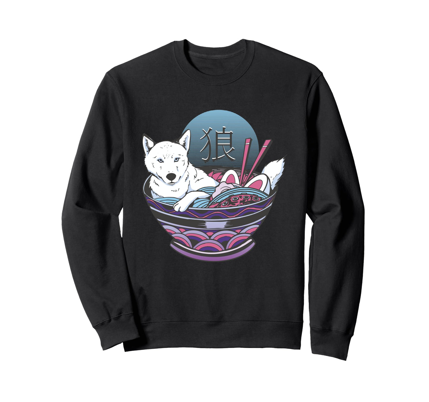 Vaporwave Wolf Ramen Bowl Sweatshirt - Casual Everyday Wear Unisex - T-Shirt, Sweatshirt, Hoodie