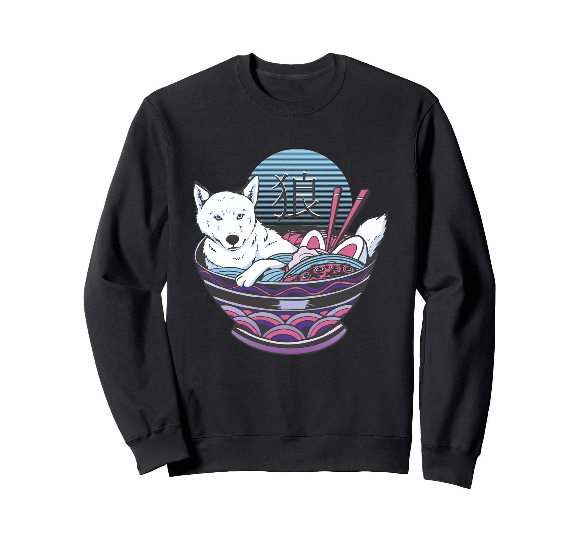 Vaporwave Wolf Ramen Bowl Sweatshirt - Casual Everyday Wear Unisex - T-Shirt, Sweatshirt, Hoodie