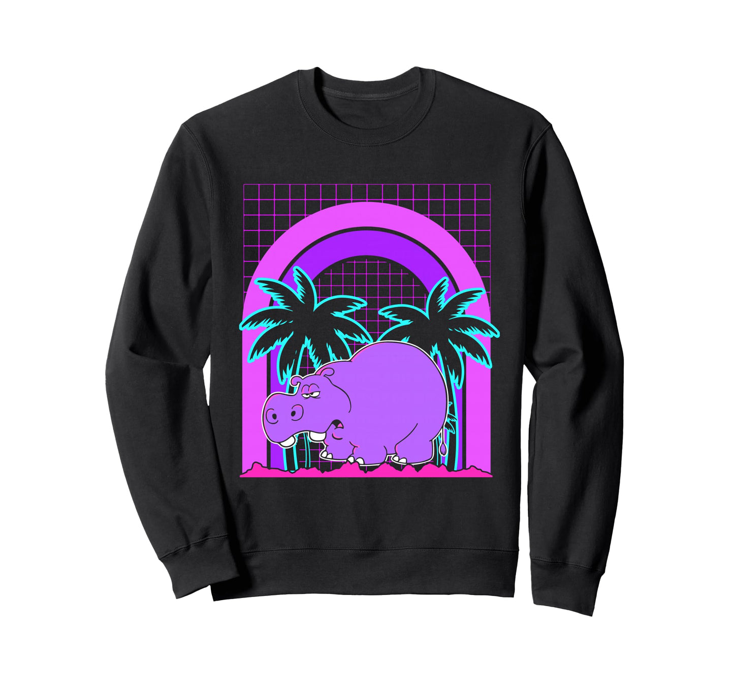 Aesthetic Vaporwave Outfits Hippo Sweatshirt - Graphic Print for Adults - T-Shirt, Sweatshirt, Hoodie