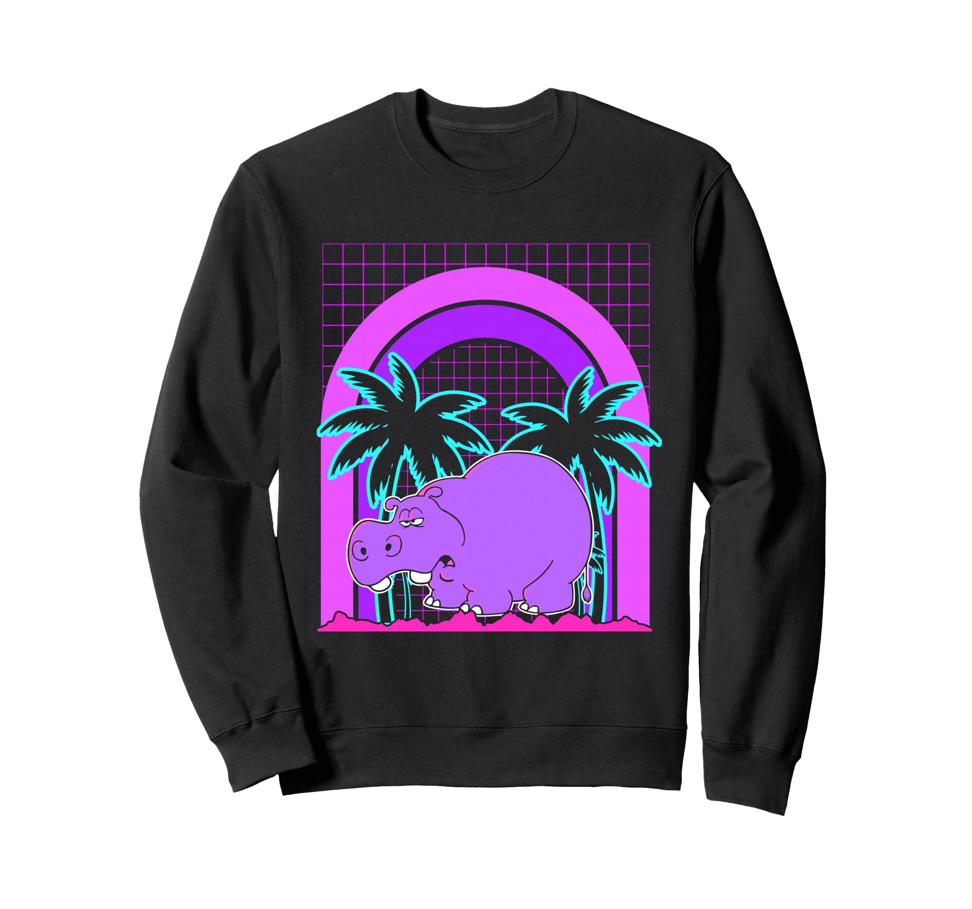 Aesthetic Vaporwave Outfits Hippo Sweatshirt - Graphic Print for Adults - T-Shirt, Sweatshirt, Hoodie