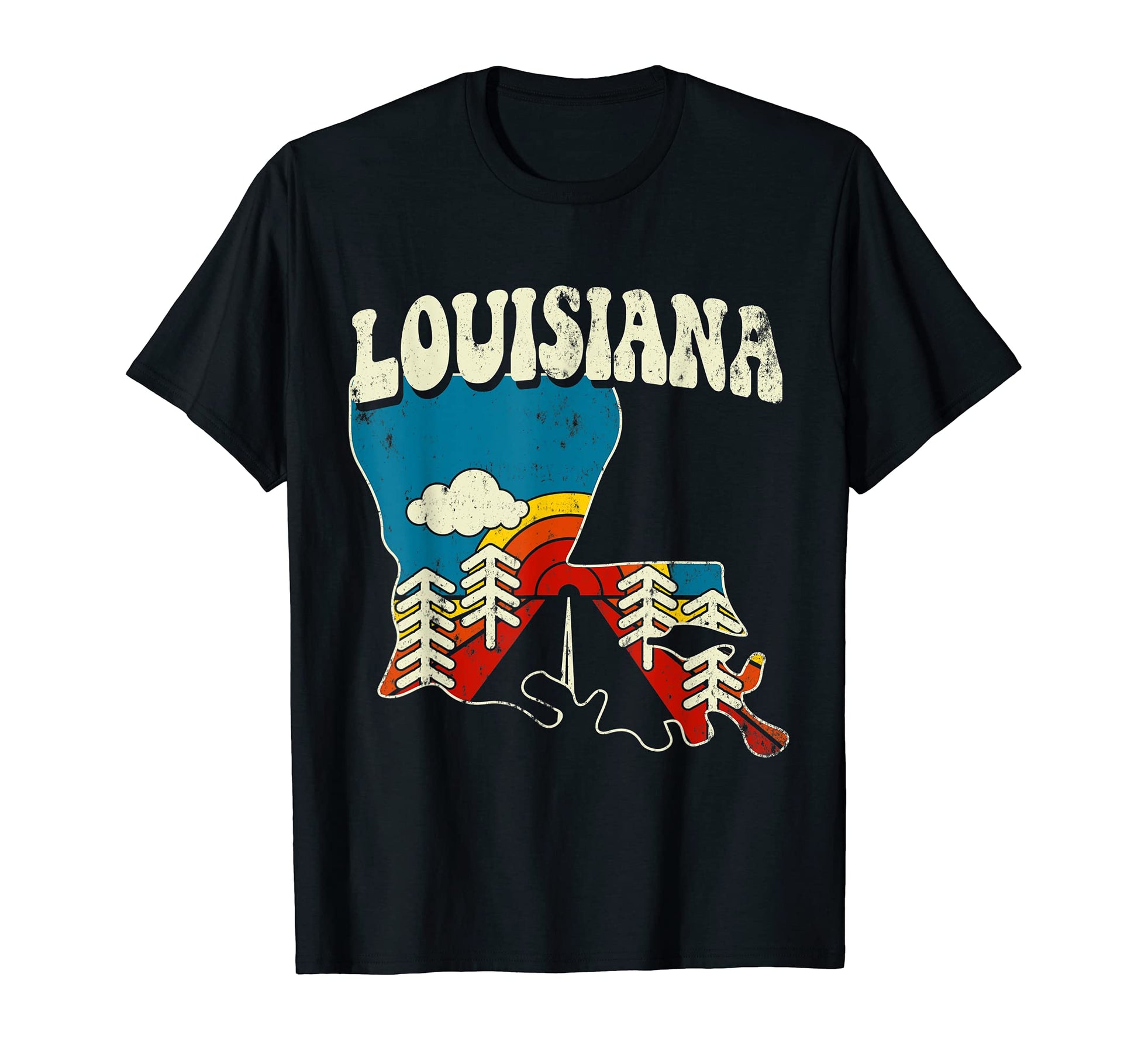 Louisiana State Rainbow Hippie 70S T-Shirt - Streetwear Style for Adults - T-Shirt, Sweatshirt, Hoodie