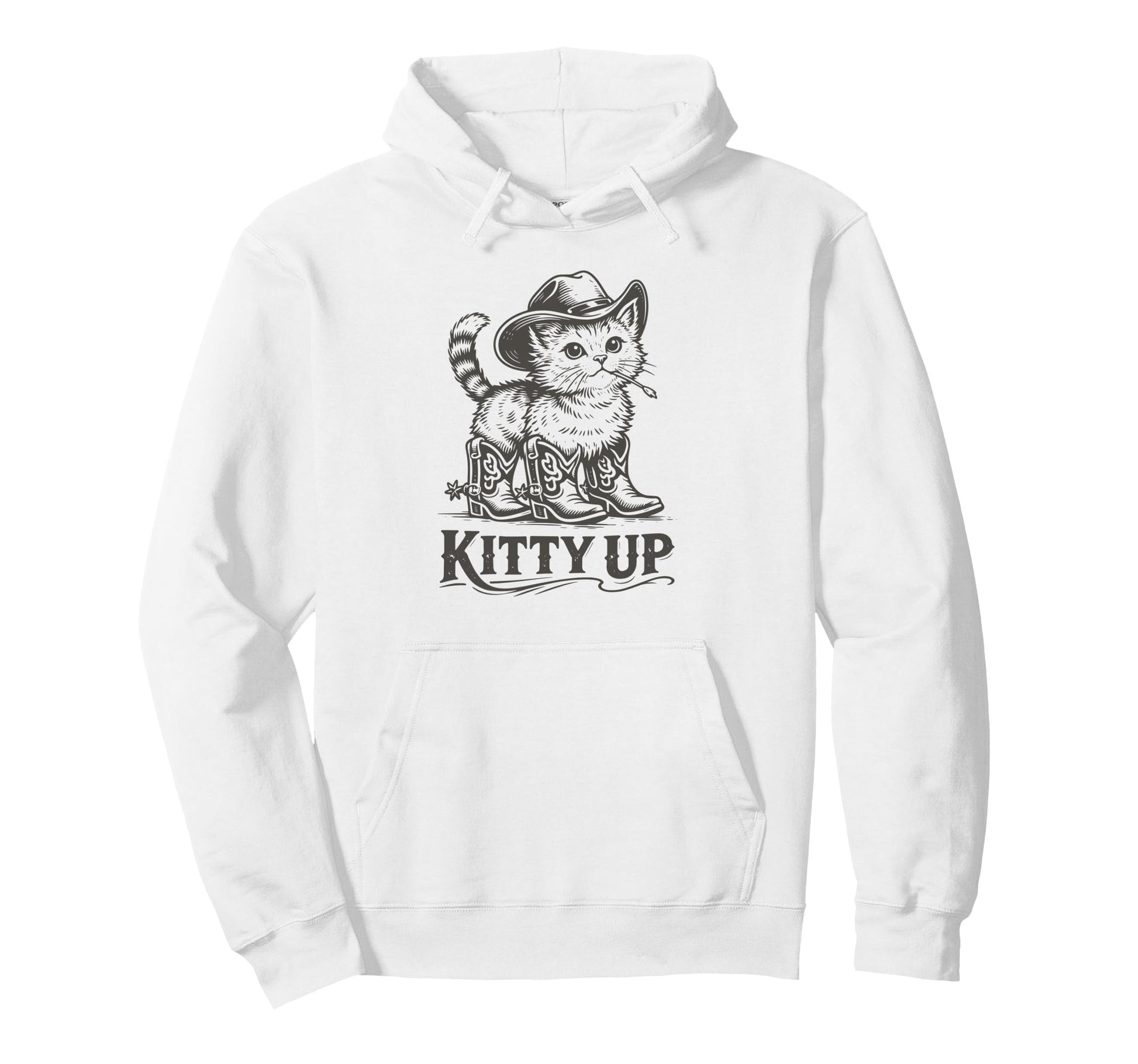 Funny Kitty Up Cat Cowboy Hat Boots Hoodie - Minimalist Print Men Women - T-Shirt, Sweatshirt, Hoodie