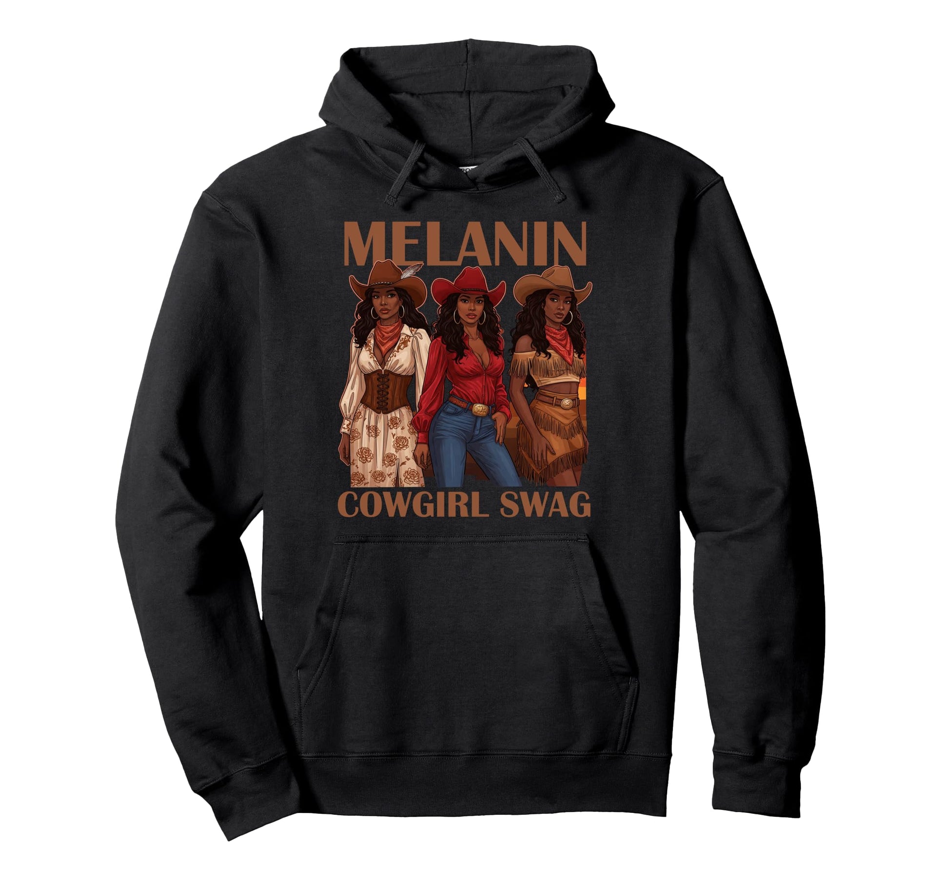 Lets Go Western Country Melanin Cowgirl Hoodie - Trendy Graphic Men Women - T-Shirt, Sweatshirt, Hoodie