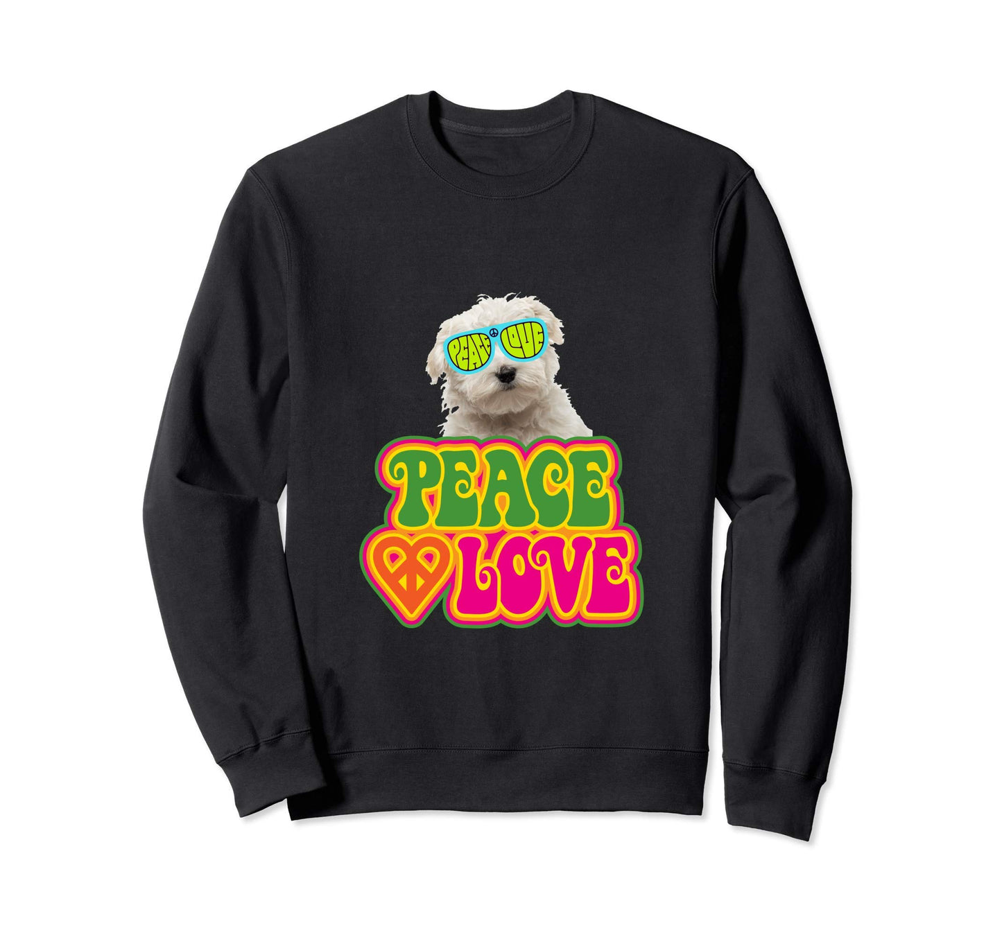 Peace Heart Love Dog Maltese Sweatshirt - Streetwear Style Unisex - T-Shirt, Sweatshirt, Hoodie