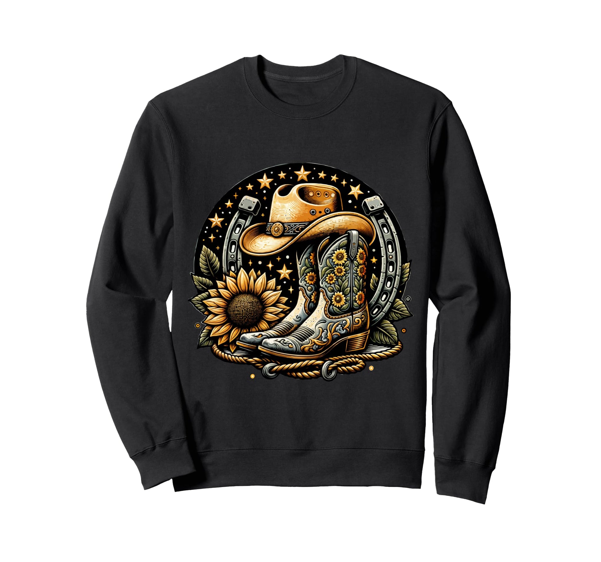 Cowboy Boot Horseshoe Sweatshirt - Casual Everyday Wear Unisex - T-Shirt, Sweatshirt, Hoodie