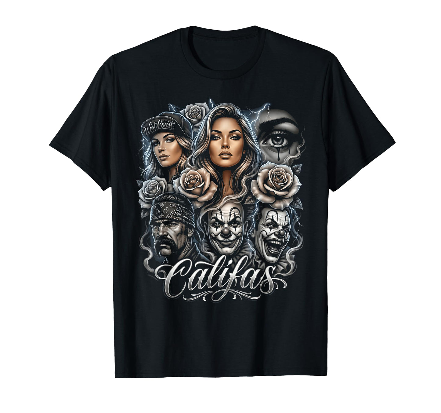 Califas West Coast Chicano Art T-Shirt - Novelty Apparel for Adults - T-Shirt, Sweatshirt, Hoodie