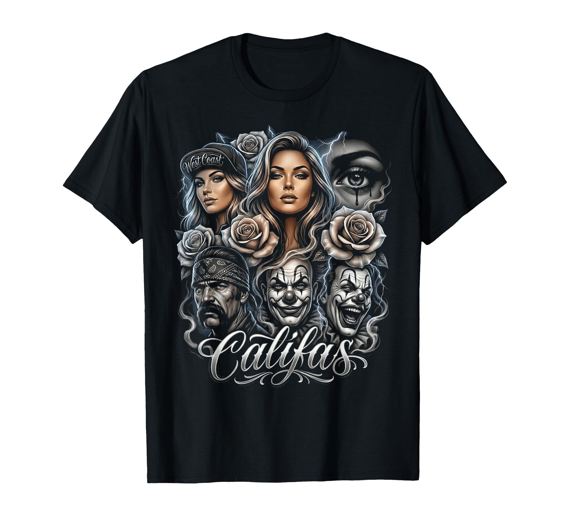 Califas West Coast Chicano Art T-Shirt - Novelty Apparel for Adults - T-Shirt, Sweatshirt, Hoodie