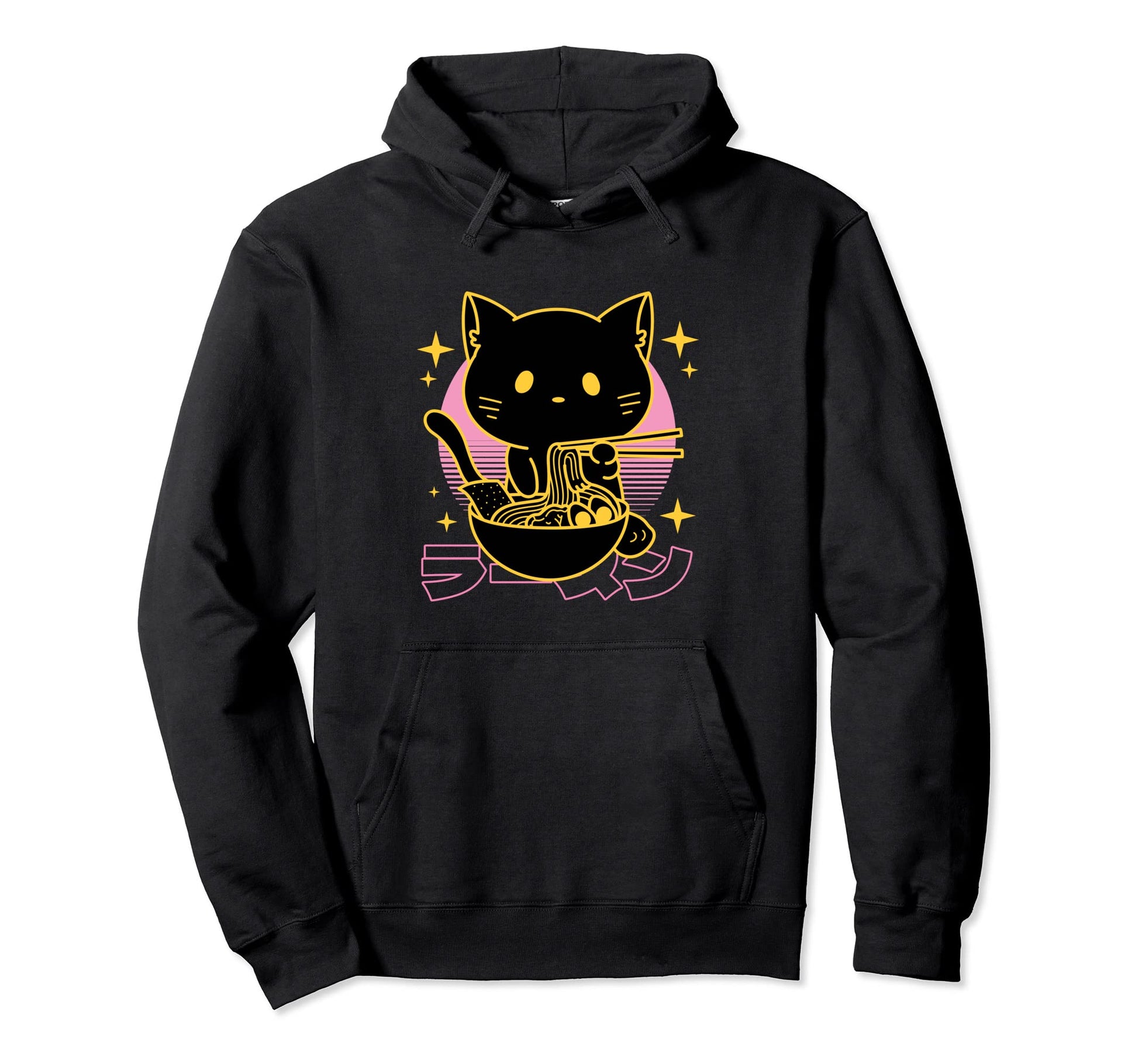 Cat Eating Ramen Noodles Japanese Hoodie - Fun Novelty Design for Adults - T-Shirt, Sweatshirt, Hoodie