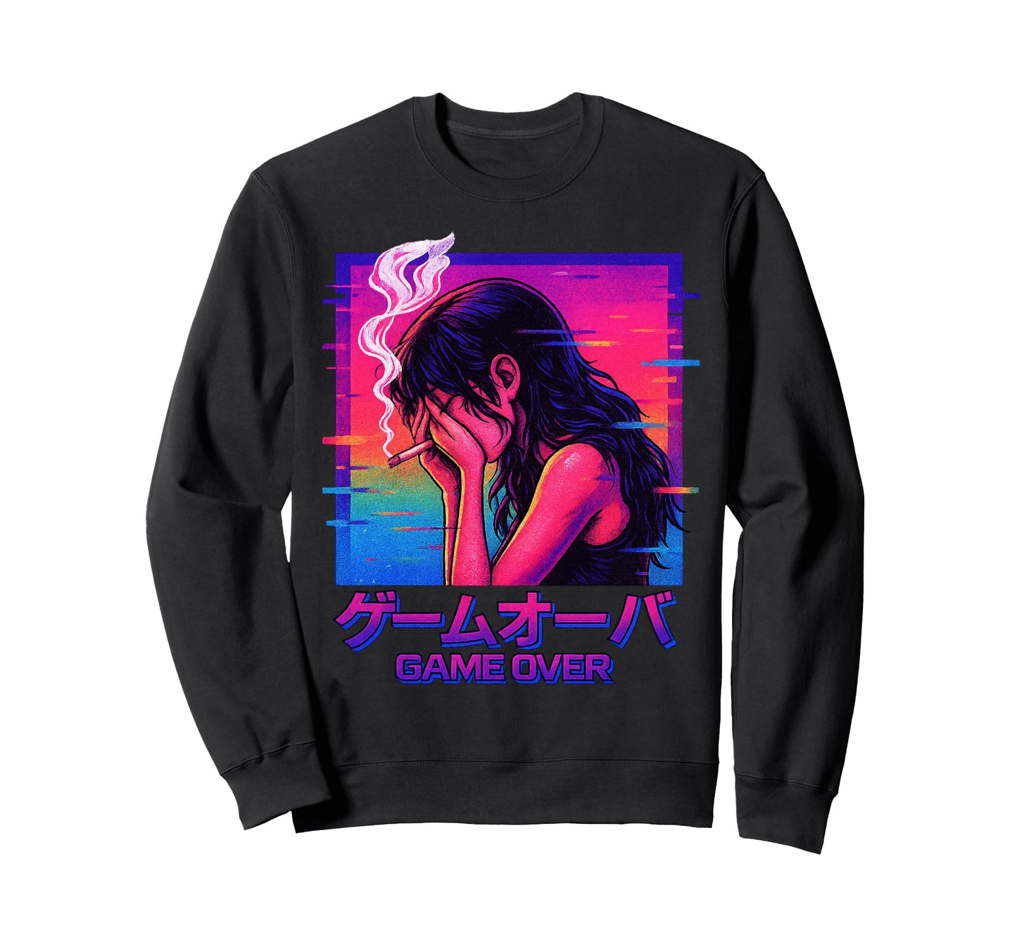 Game Over Japanese Vaporwave Mood Sweatshirt - Unique Graphic Men Women - T-Shirt, Sweatshirt, Hoodie
