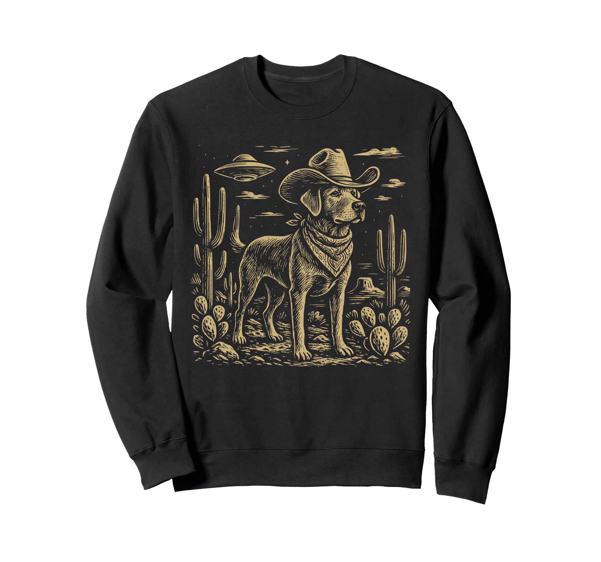 Western Labrador Cowboy Ufo Dog Sweatshirt - Custom Art Print Unisex - T-Shirt, Sweatshirt, Hoodie