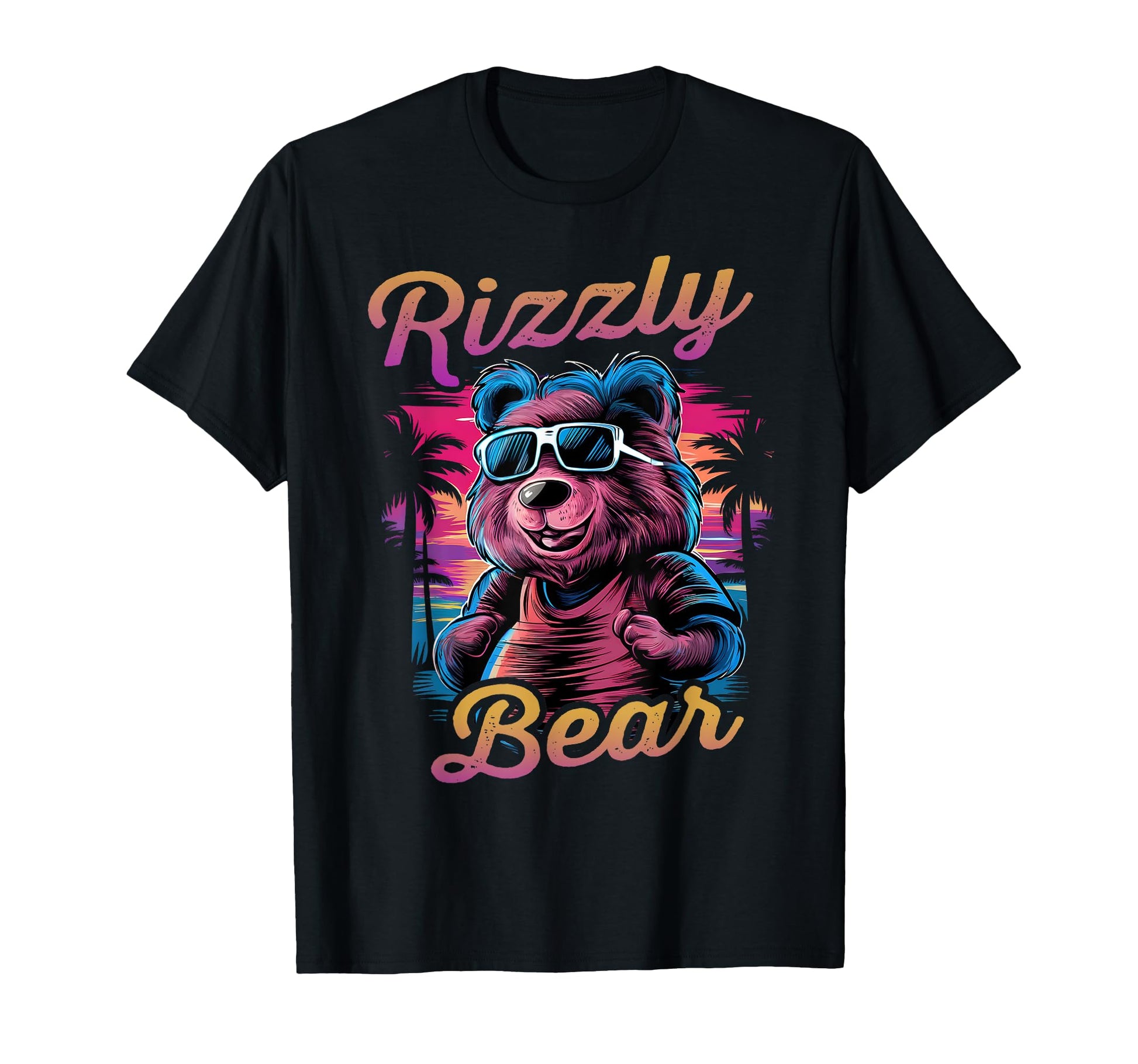 Rizzly Bear Synthwave Retrowave T-Shirt - Fun Novelty Design Unisex - T-Shirt, Sweatshirt, Hoodie