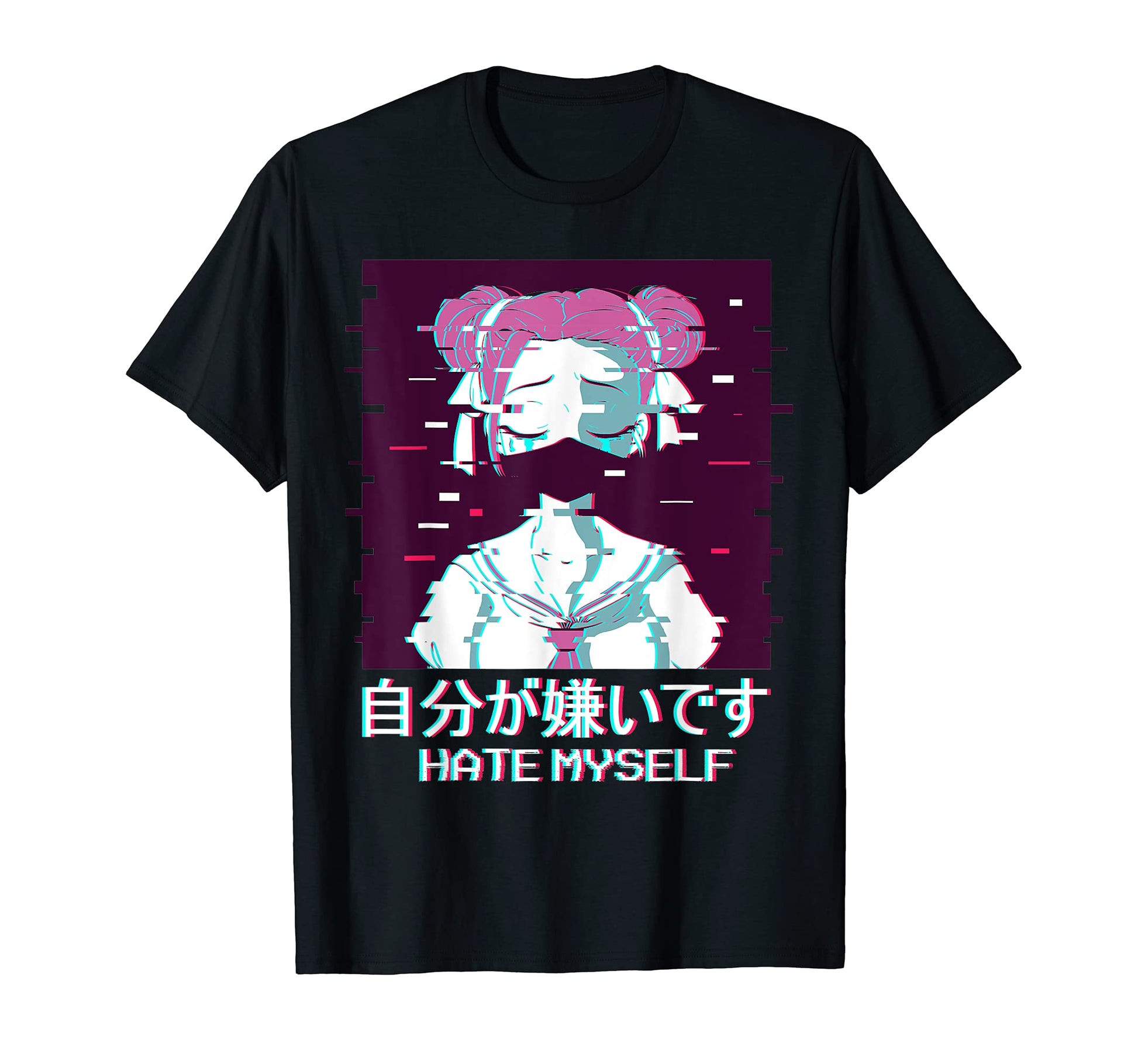 Hate Myself Geisha Anime Japanese T-Shirt - Minimalist Print Men Women - T-Shirt, Sweatshirt, Hoodie