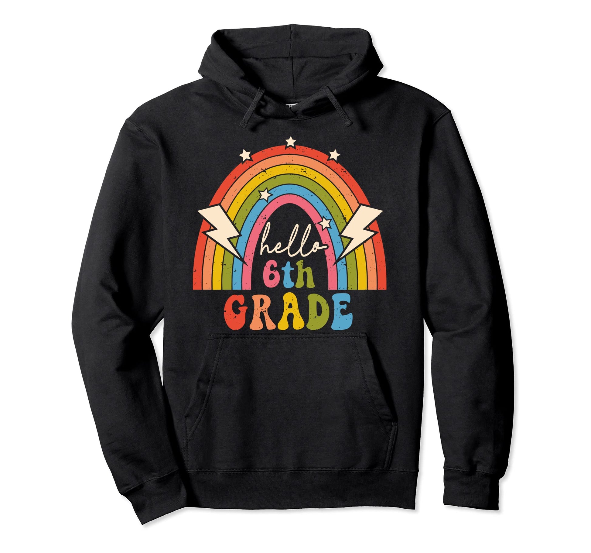 Groovy Rainbow Hello 6Th Grade Back To Hoodie - Minimalist Print Men Women - T-Shirt, Sweatshirt, Hoodie