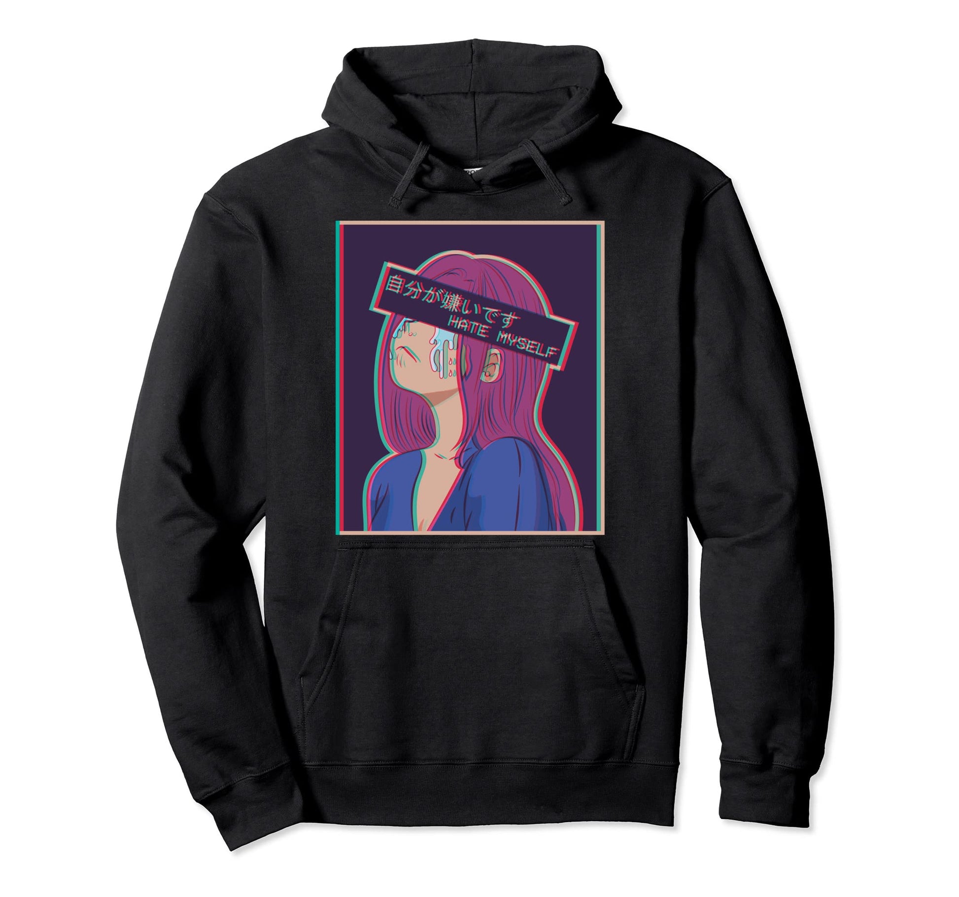 Hate Myself Sad Anime Japanese Hoodie - Aesthetic Graphic for Adults - T-Shirt, Sweatshirt, Hoodie