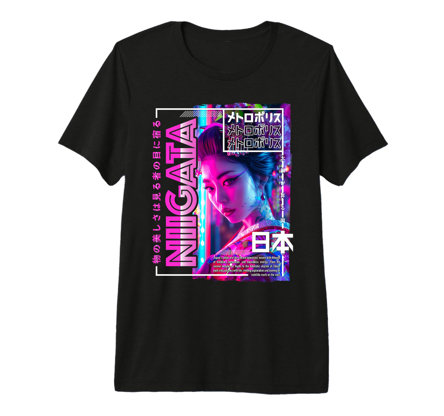 Niigata City 80S Synthwave Geisha T-Shirt - Trendy Graphic for Adults - T-Shirt, Sweatshirt, Hoodie
