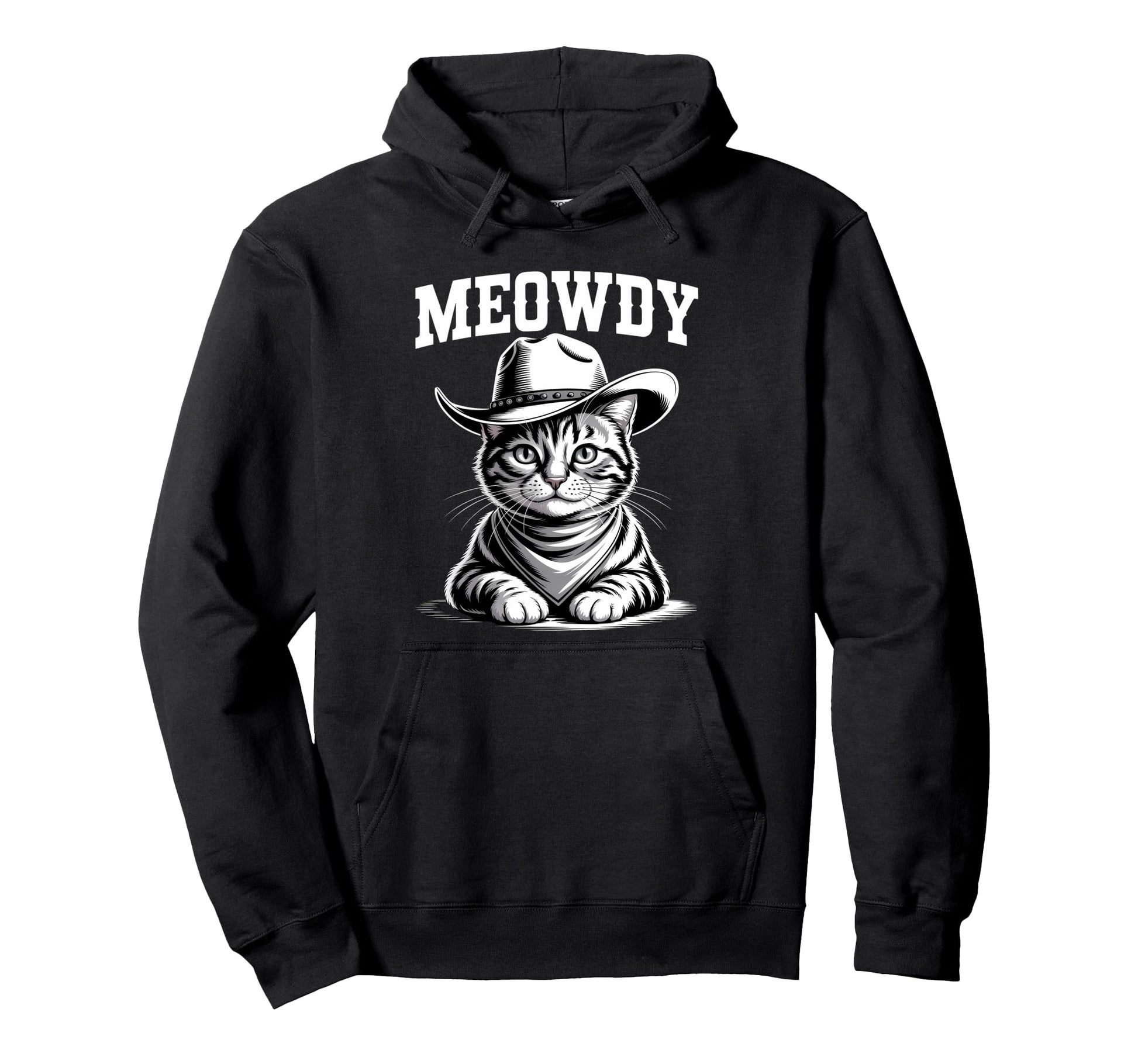 Meowdy Cat Funny Western Country Cowboy Hoodie - Trendy Graphic for Adults - T-Shirt, Sweatshirt, Hoodie