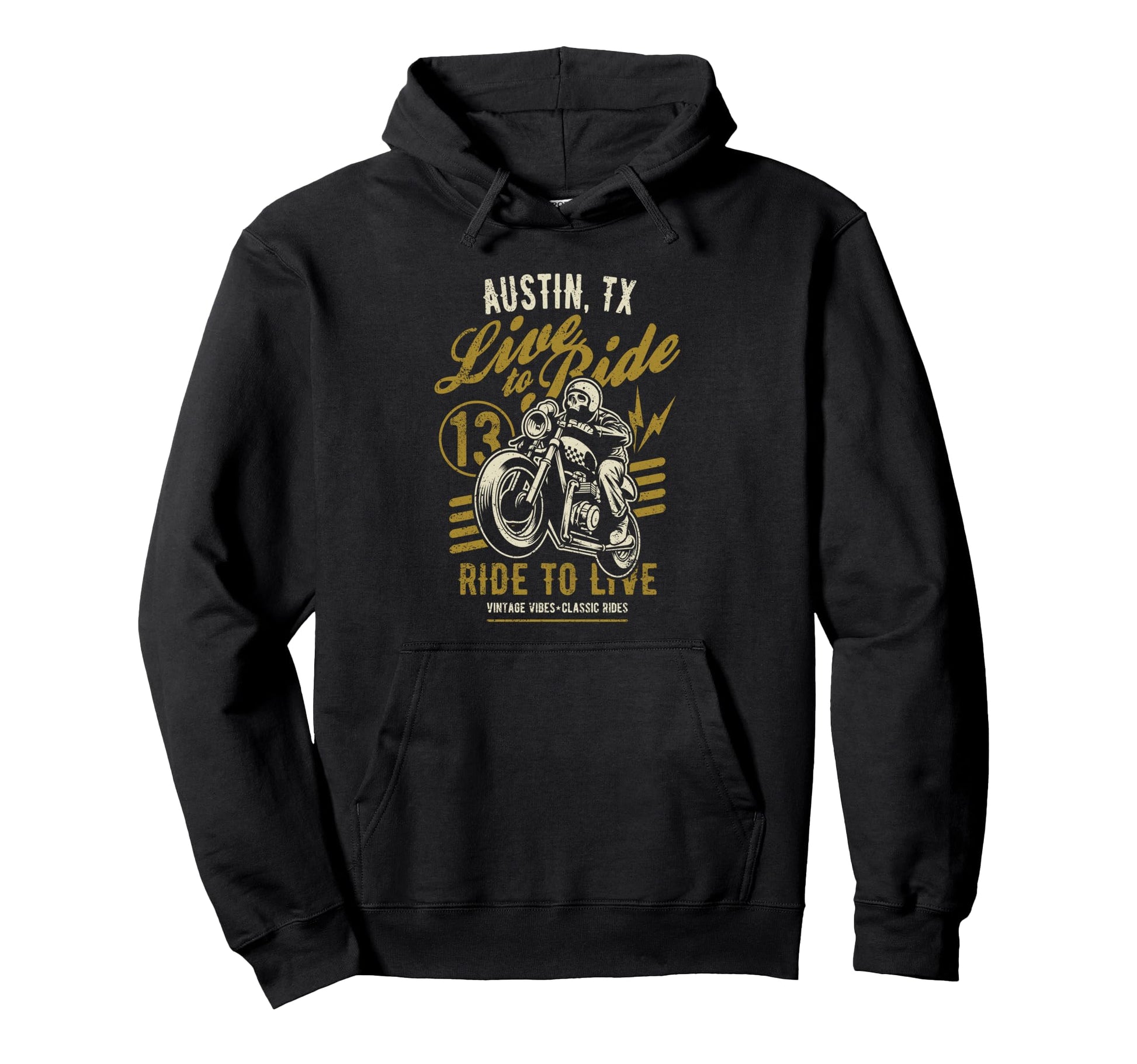 Austin Tx Motorcycle Biker Skull Rider Hoodie - Graphic Print for Adults - T-Shirt, Sweatshirt, Hoodie